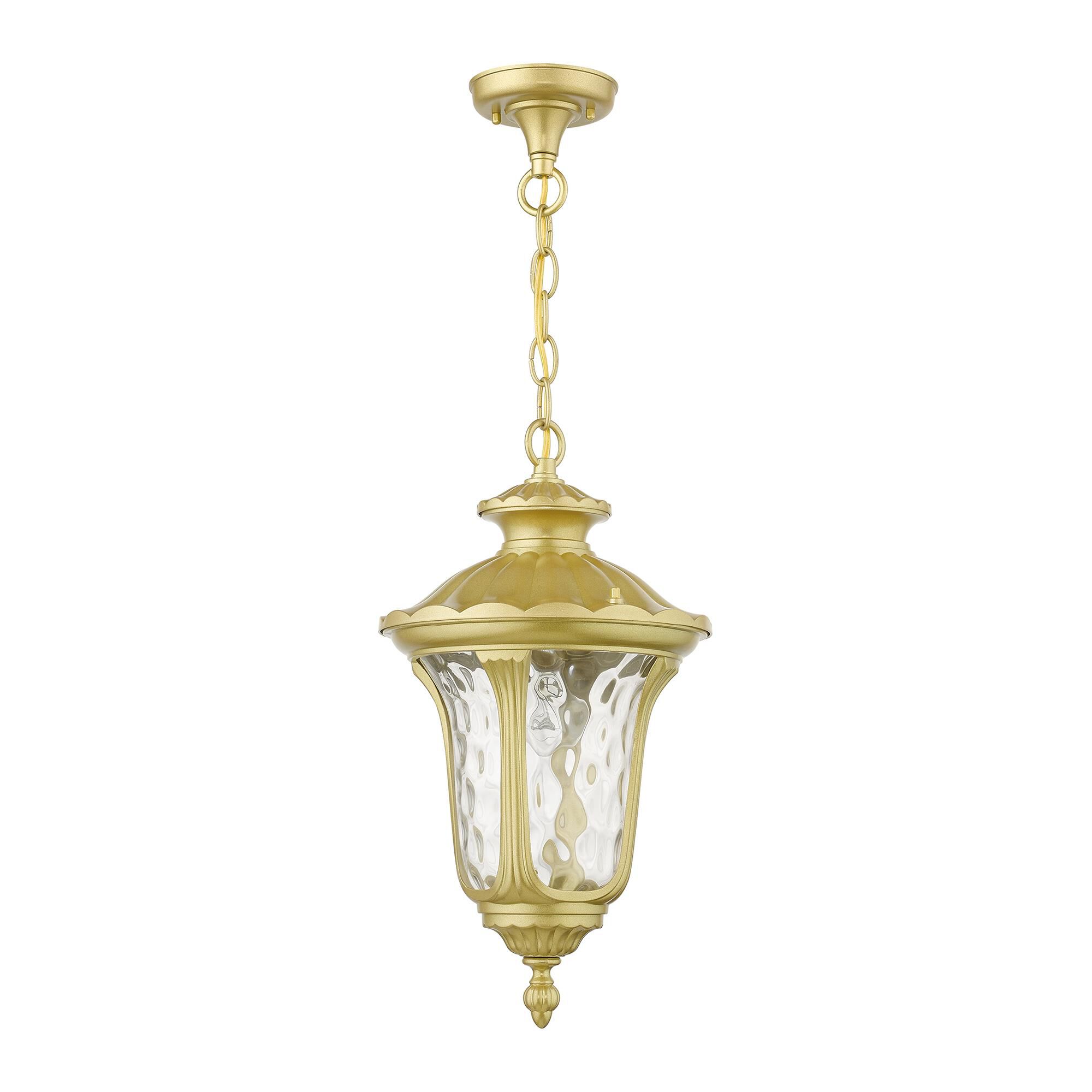 Shown in Soft Gold finish and Hand Blown Clear Water  glass