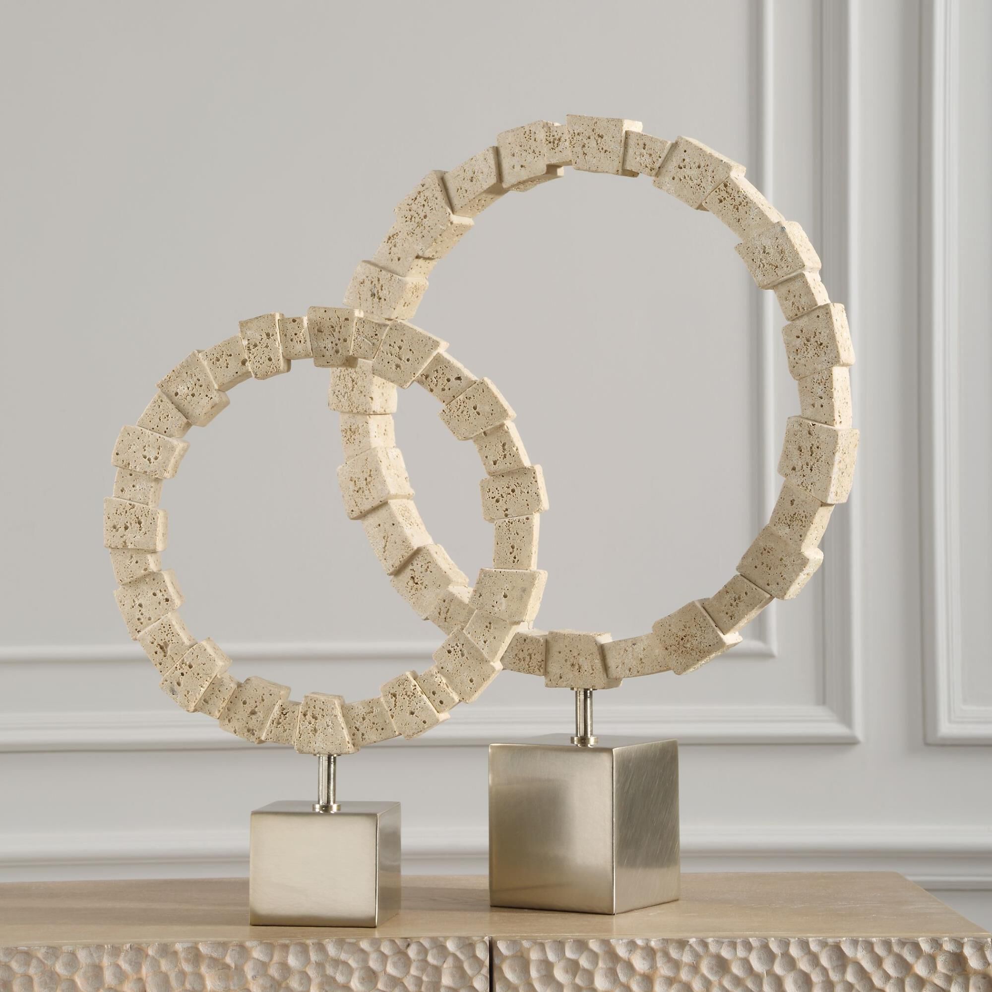 Shown in Elevate Your Space With Our Captivating Ring Sculptures, Meticulously Crafted From Multiple Sizes Of finish