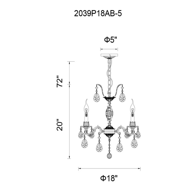 Brass 18 Inch 5 Light Mini Chandelier by CWI Lighting