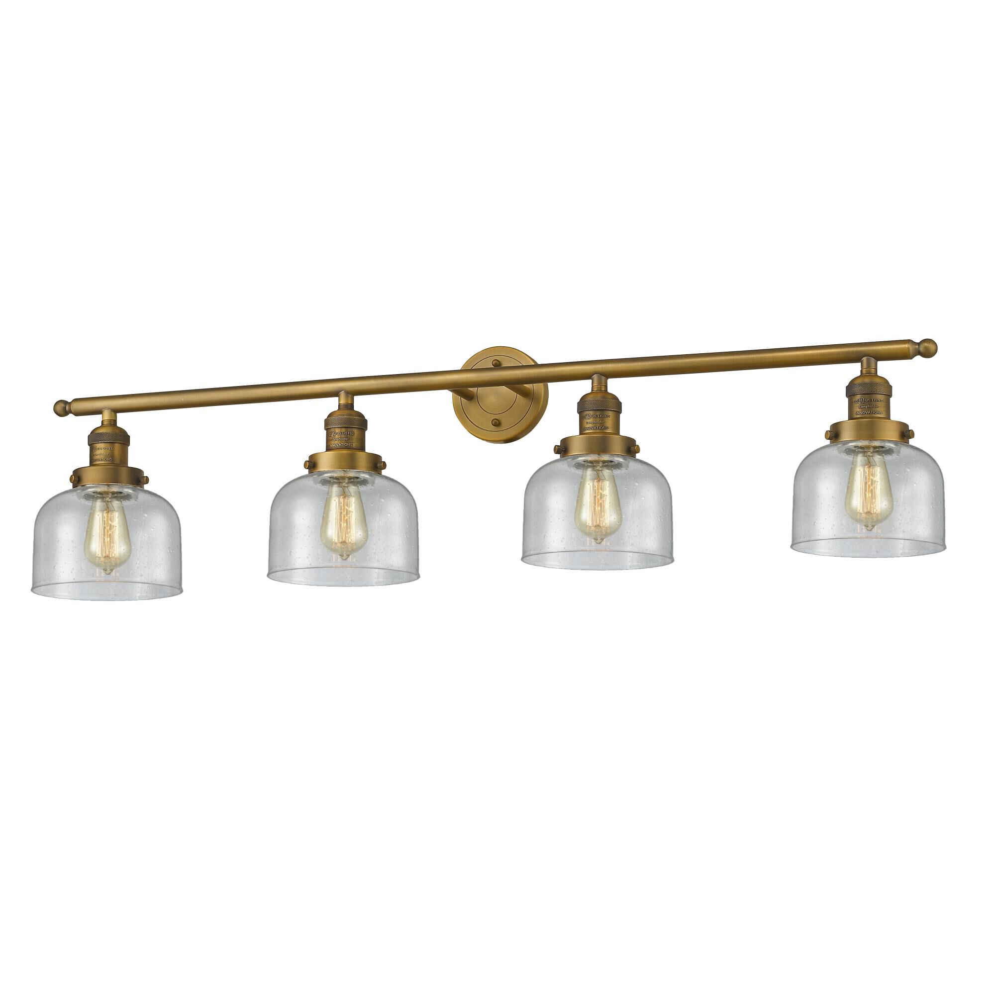 Shown in Brushed Brass finish and Seedy glass