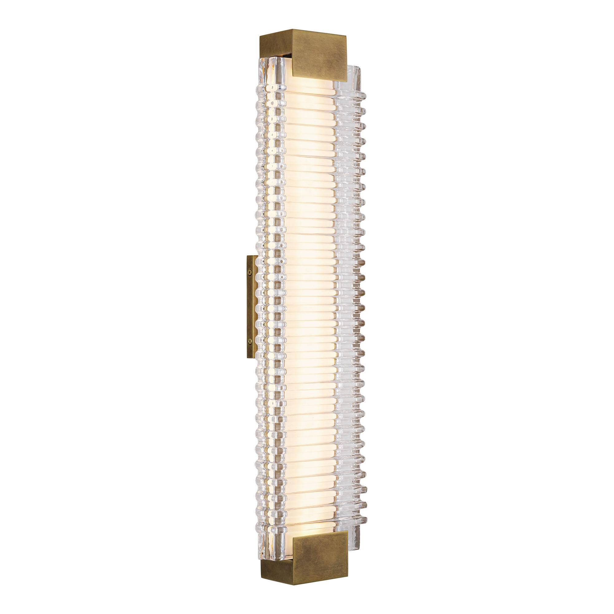 Shown in Vintage Brass finish and Clear Ribbed glass