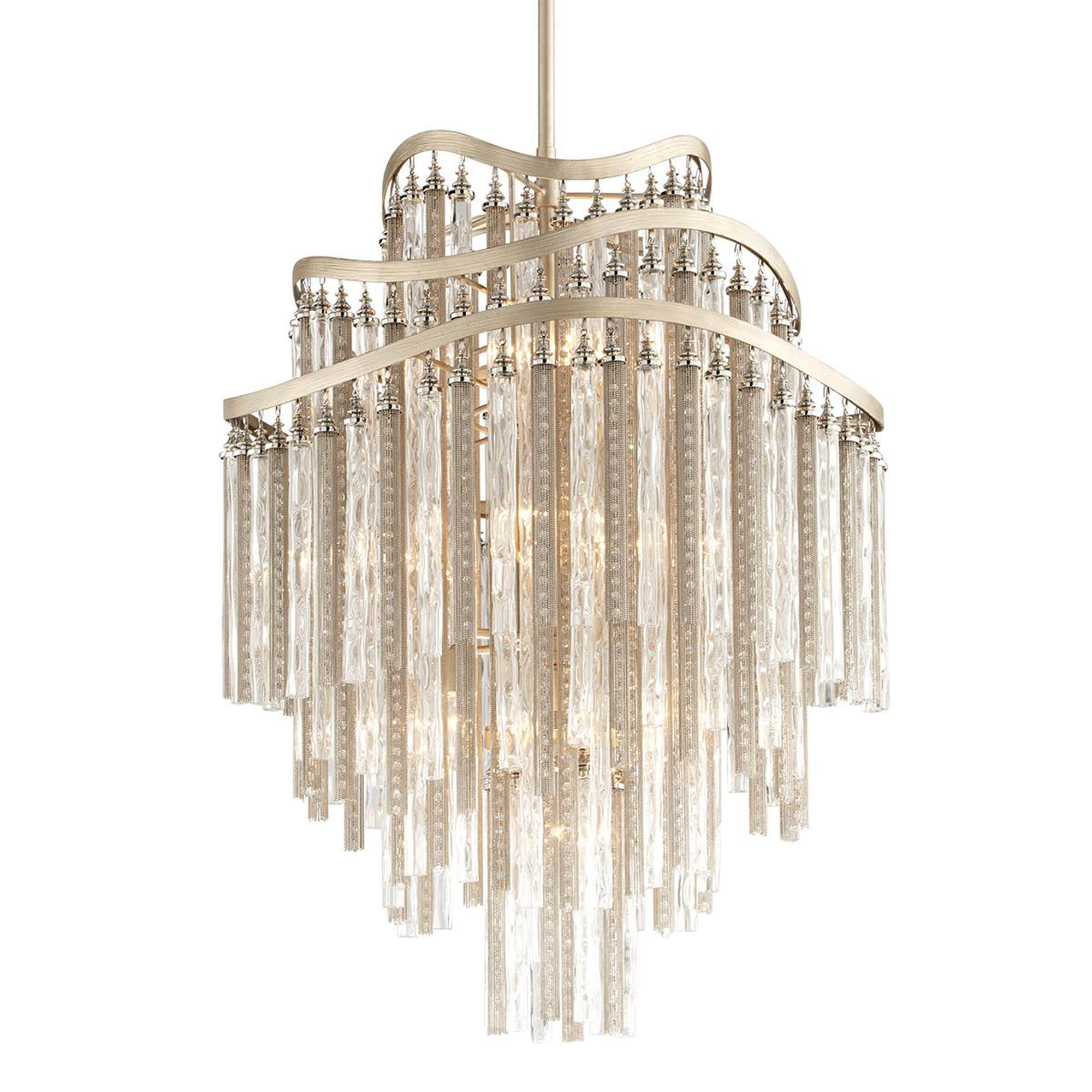 Shown in Tranquility Silver Lear finish and Clear glass and Tubular Glass shade