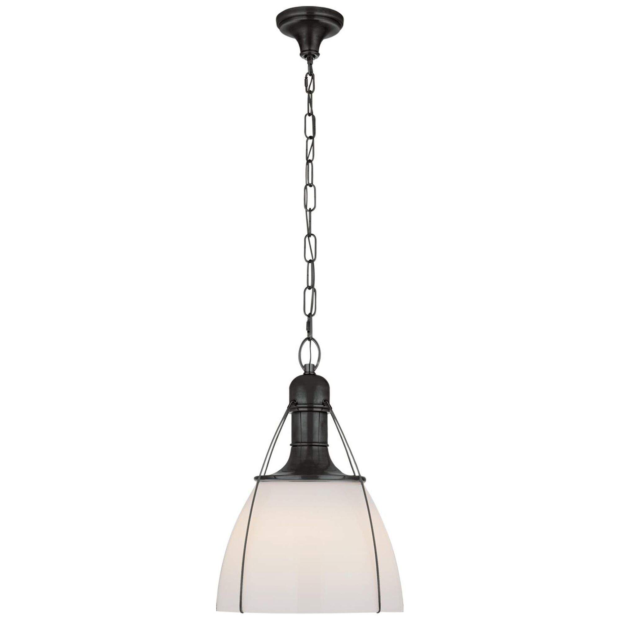 Shown in Bronze finish and White glass and White Glass shade