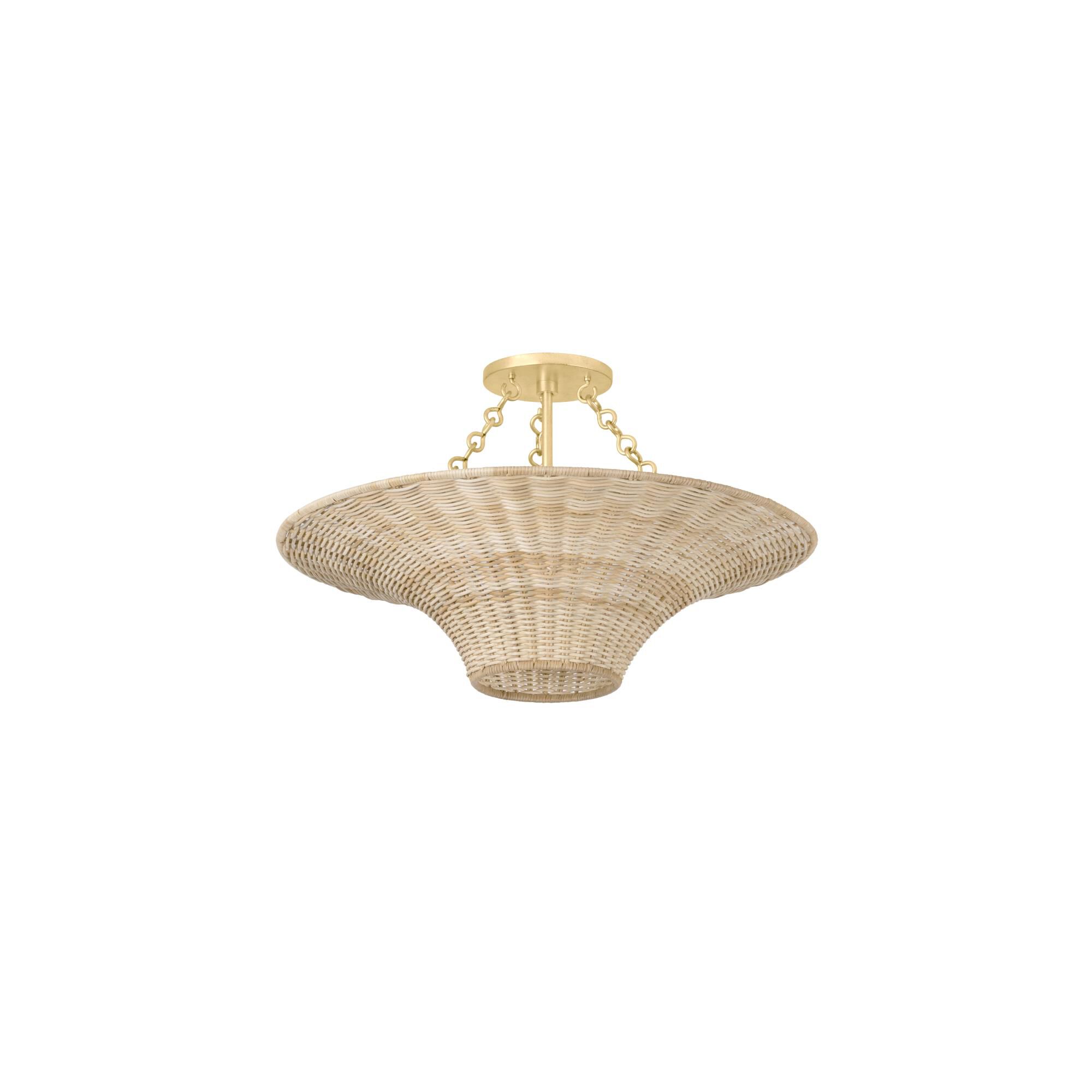 Shown in Vintage Gold Leaf finish and Vintage Natural Wicker shade