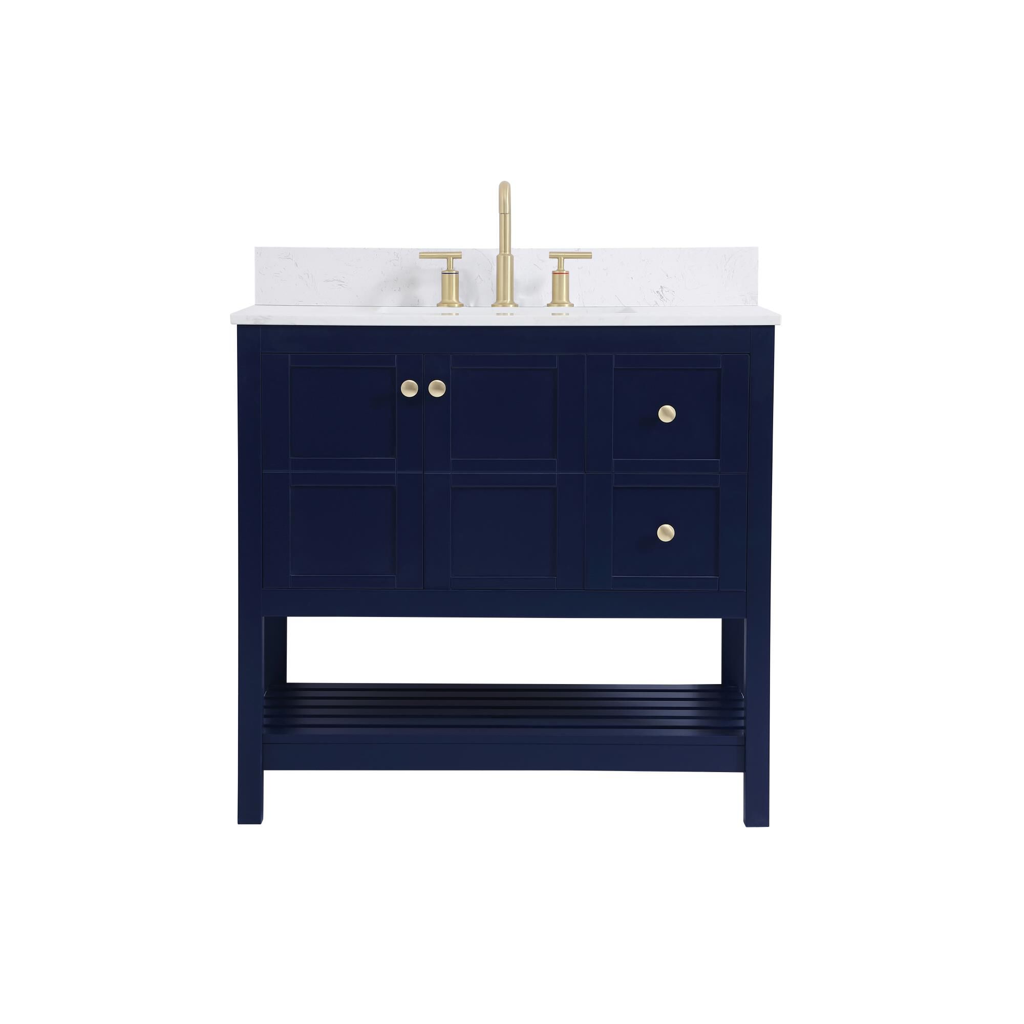 Shown in Blue And Gold With Calacatta Quartz finish