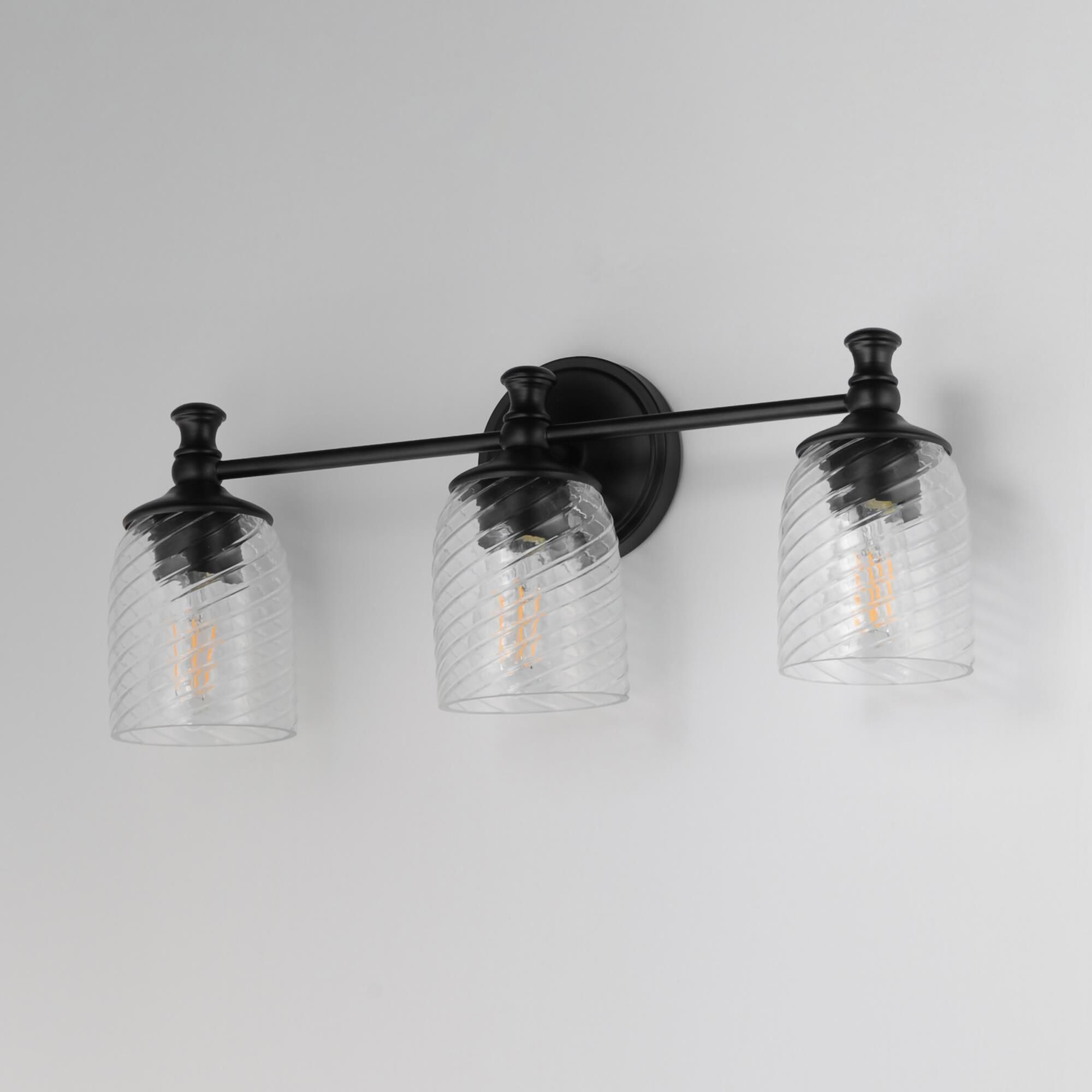 Shown in Black finish and Clear Ribbed glass and Glass shade