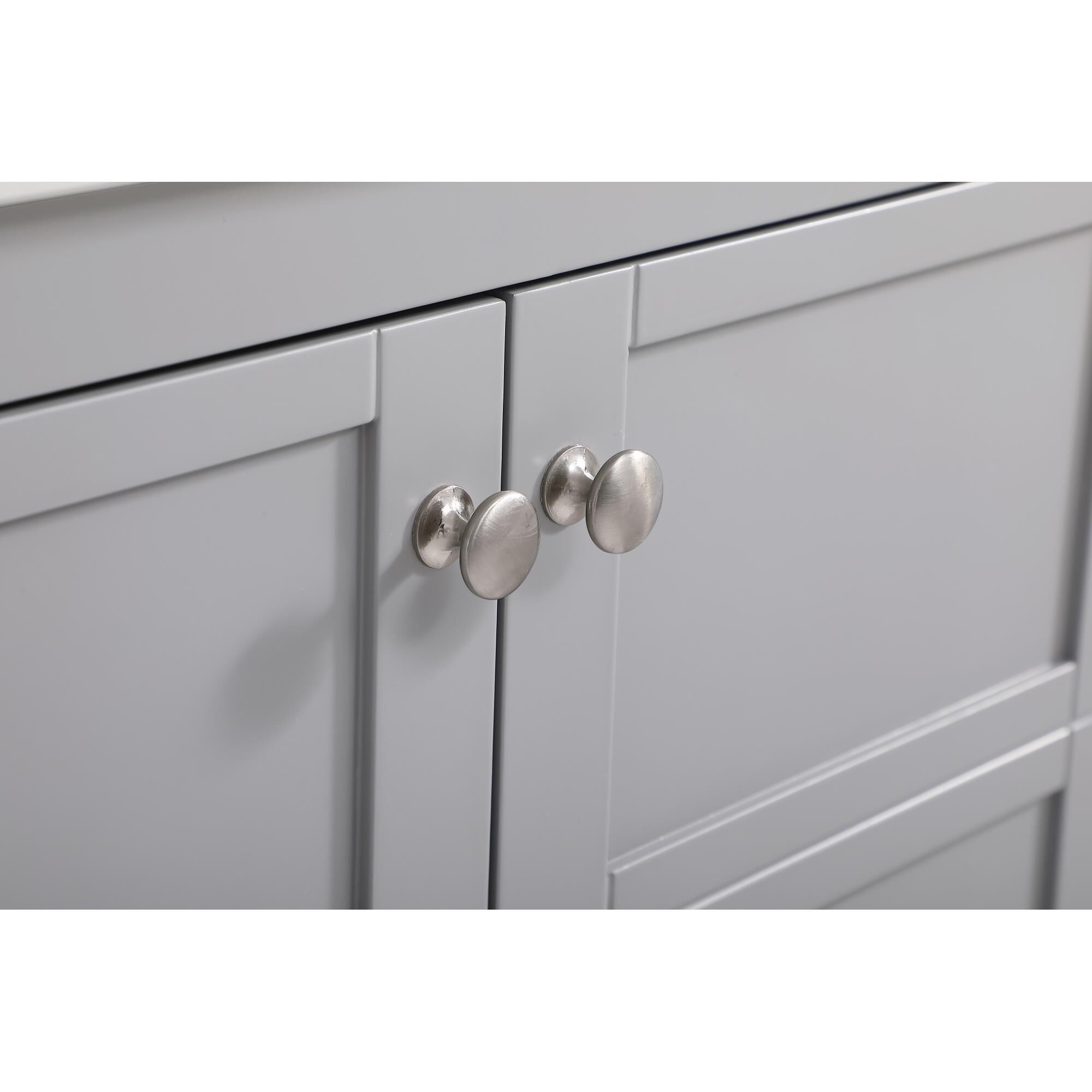 Shown in Gray And Brushed Nickel With Calacatta Quartz finish