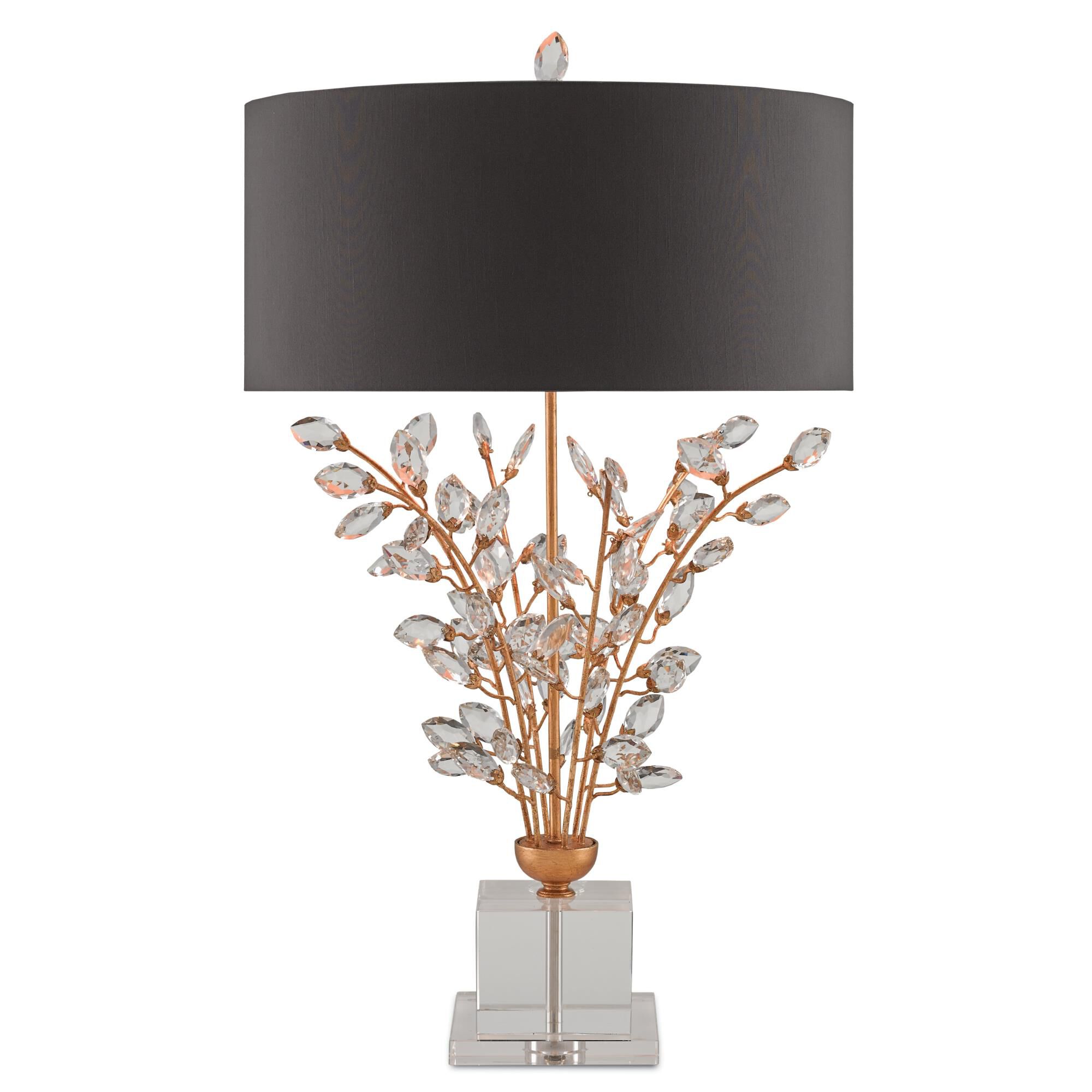 Shown in Chinois Gold Leaf-Clear finish and Black Shantung shade