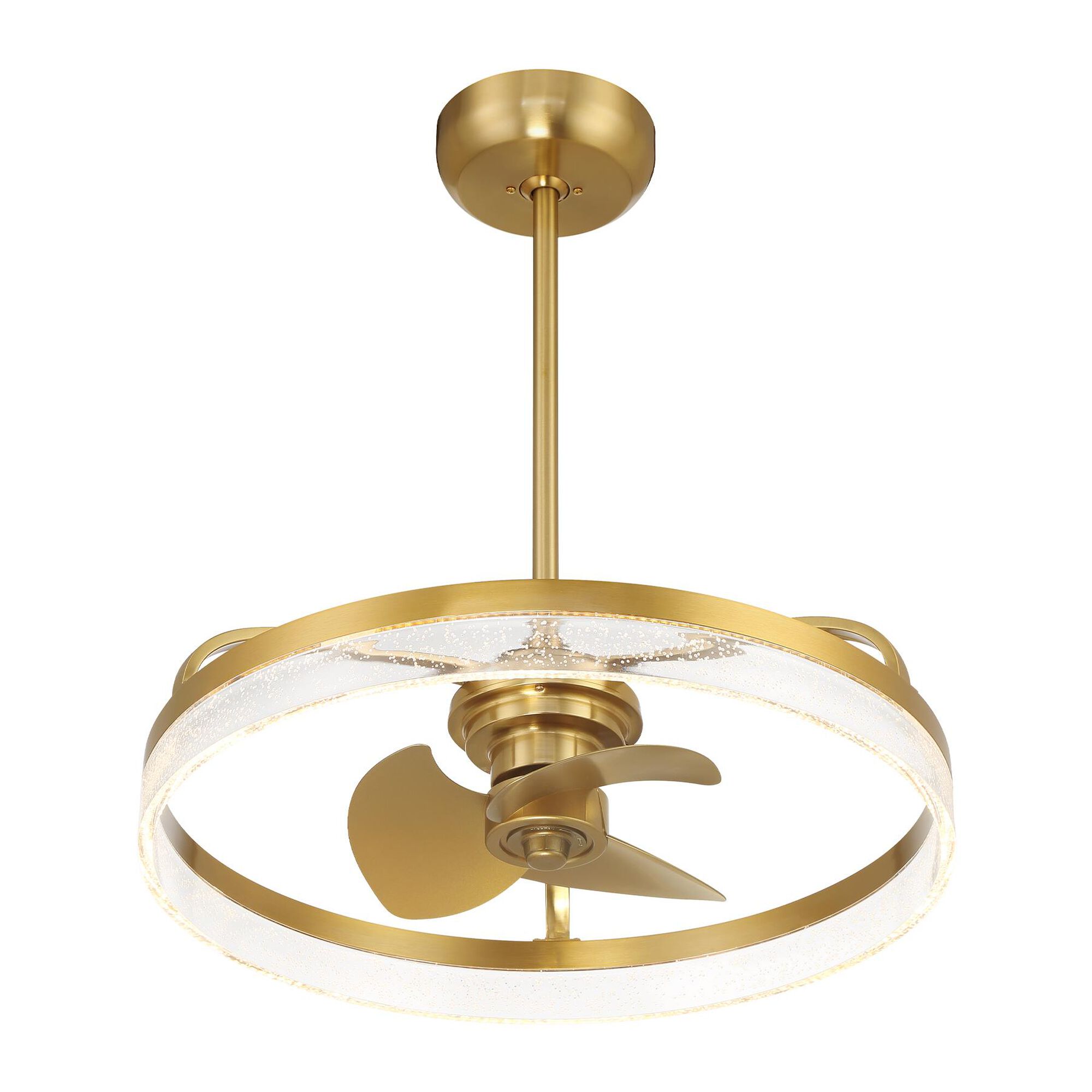 Shown in Warm Brass finish and Clear Seeded Acrylic glass