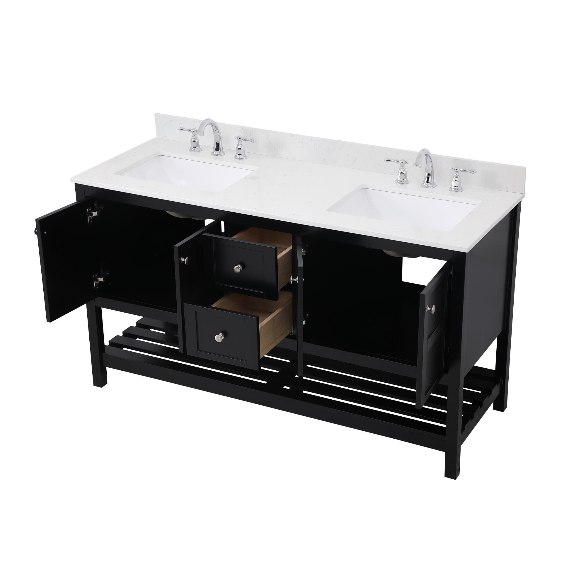 Shown in Black And Brushed Nickel With Calacatta Quartz finish