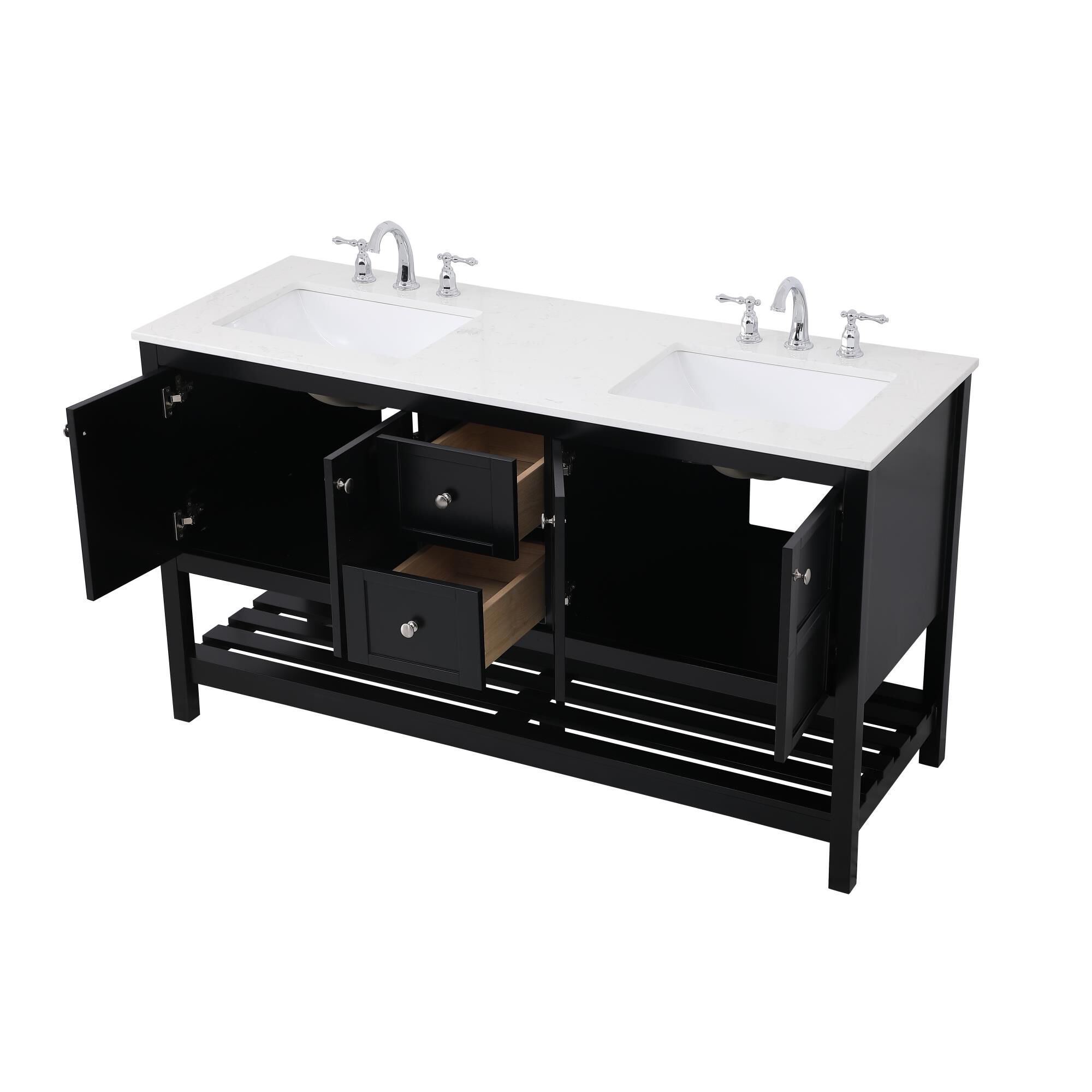 Shown in Black And Brushed Nickel With Calacatta Quartz finish