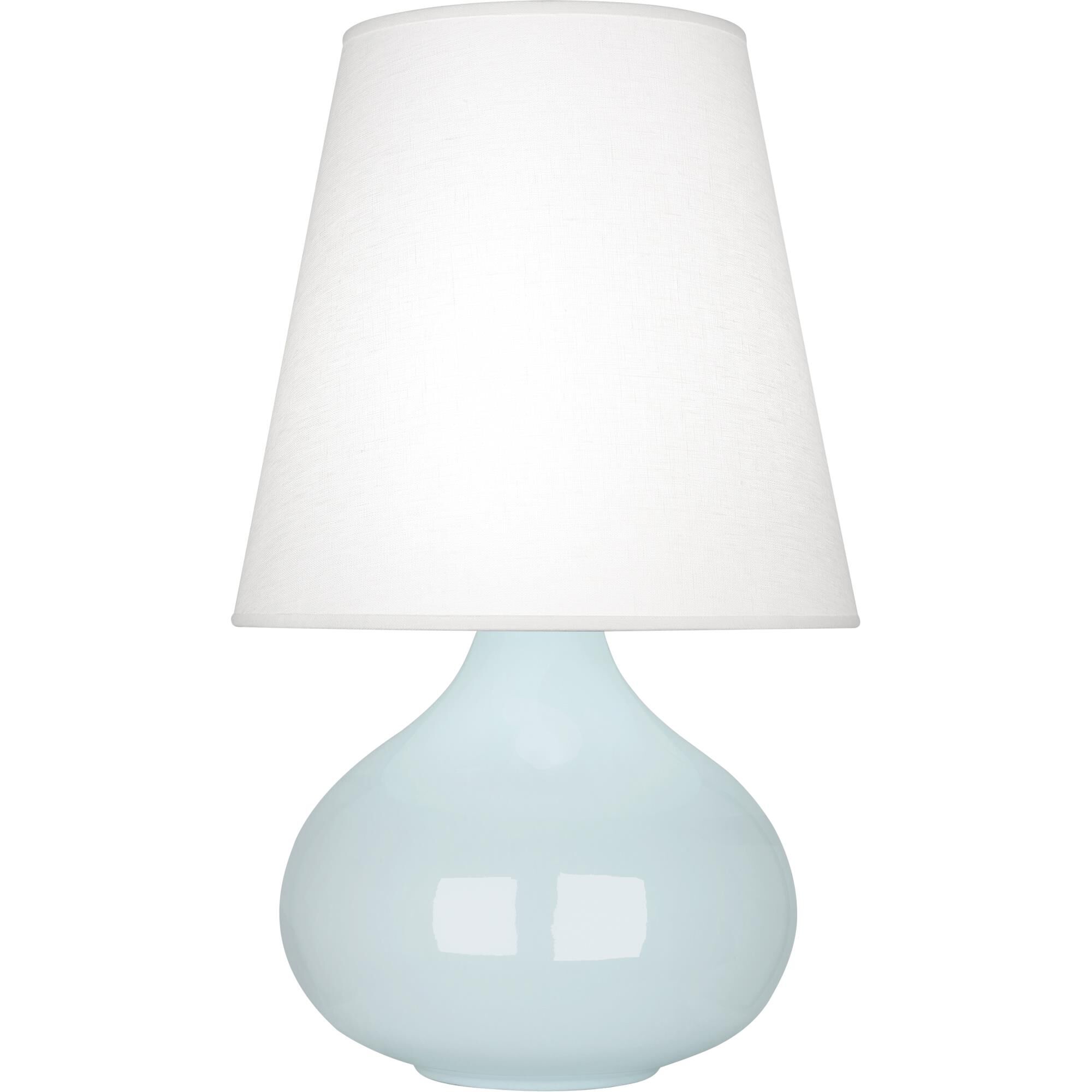 Shown in Baby Blue Glazed Ceramic finish and Oyster Linen shade