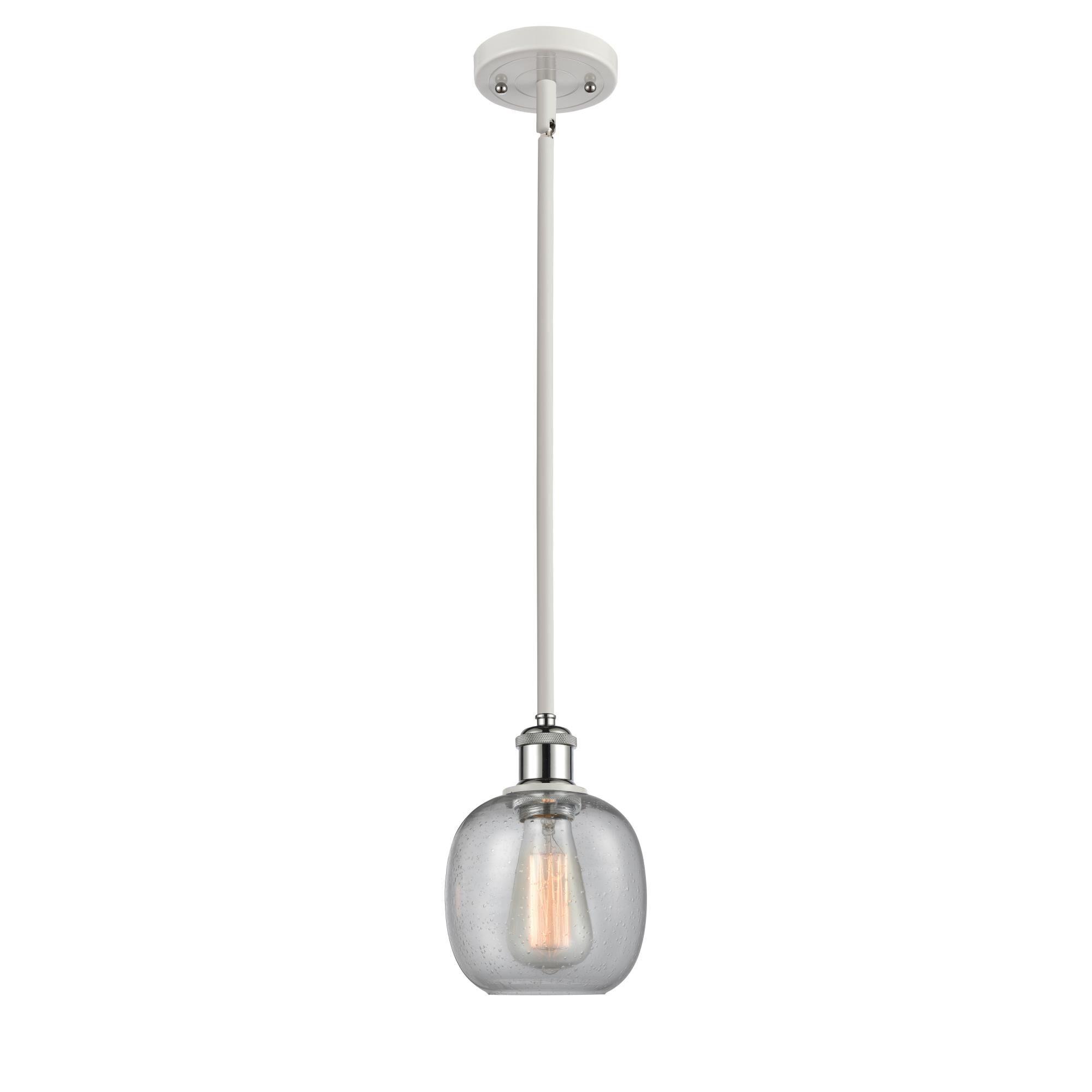 Shown in White And Polished Chrome finish and Sphere glass and Glass shade and Polished Chrome accent