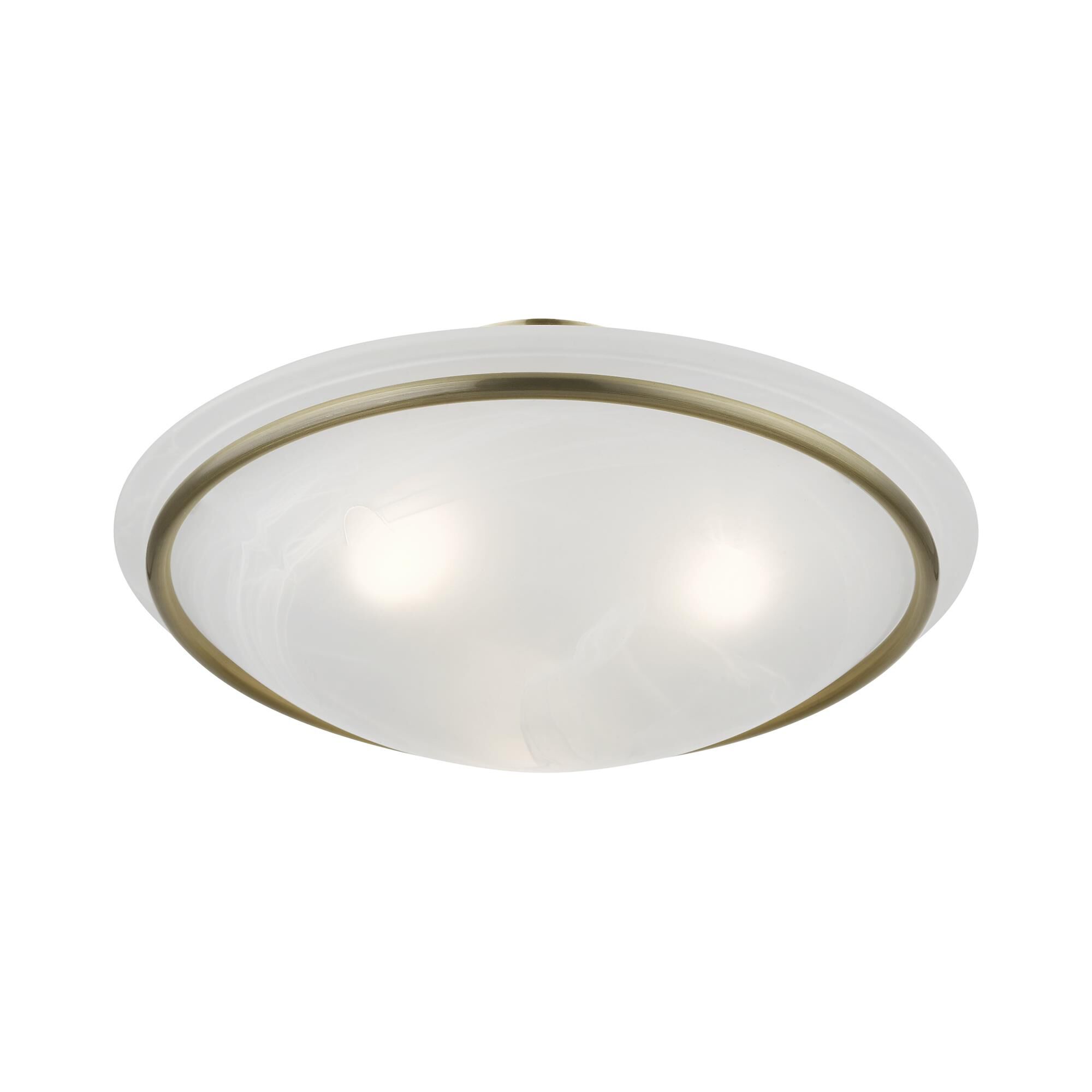 Shown in Antique Brass finish and White Alabaster glass and White Alabaster Glass shade