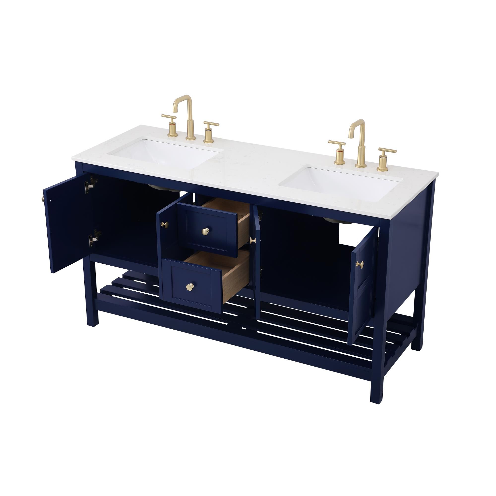 Shown in Blue And Gold With Calacatta Quartz finish