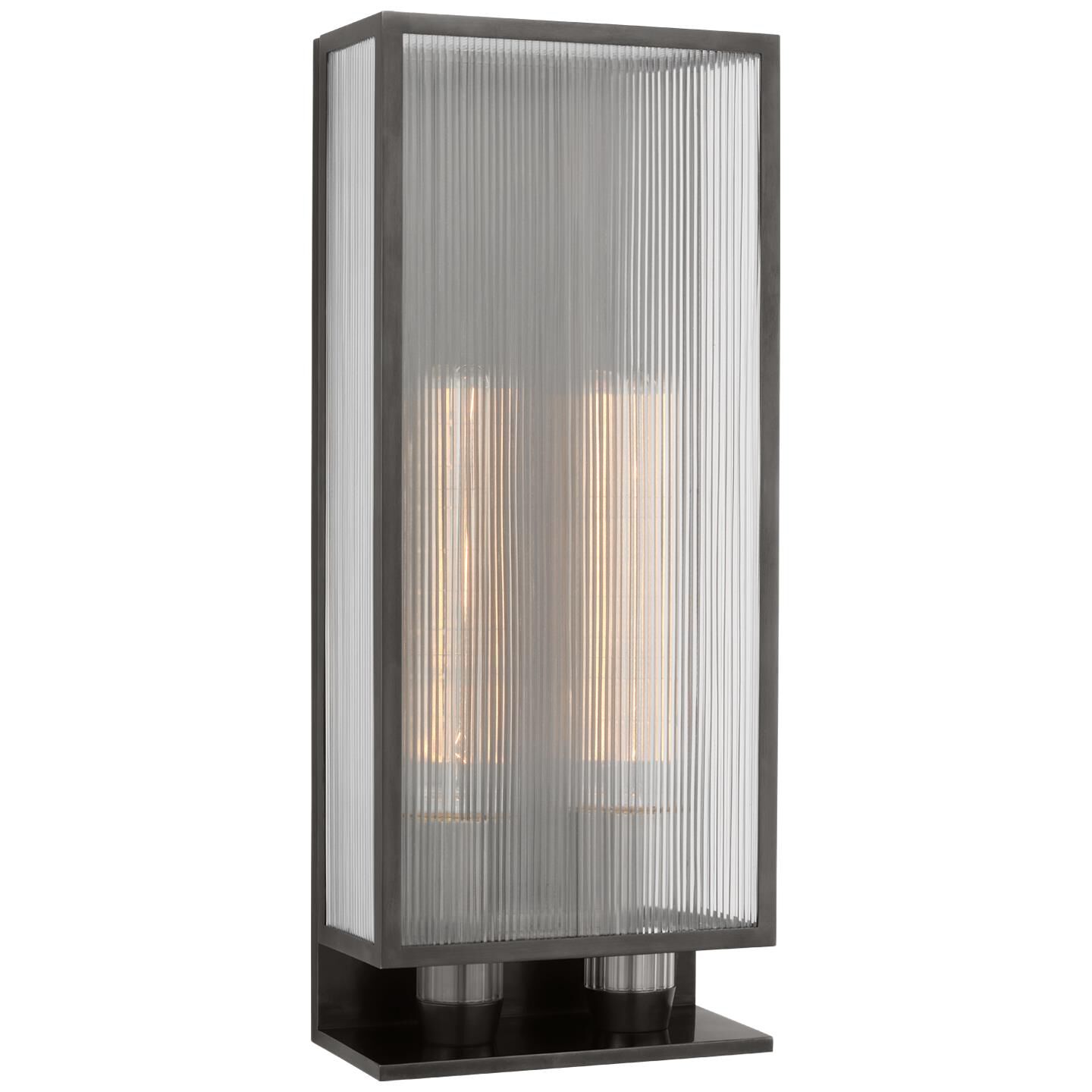 Shown in Bronze finish and Clear Ribbed glass