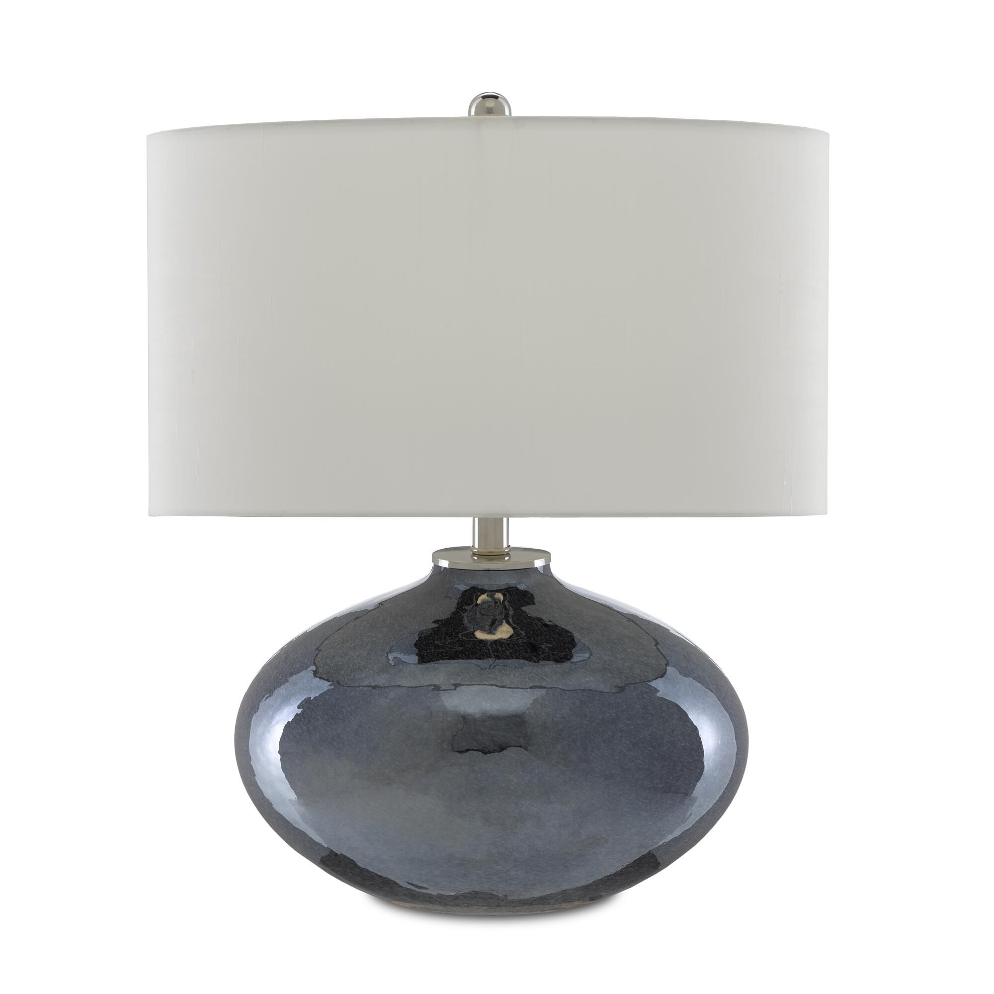 Shown in Blue Plated/Polished Nickel finish and Off White Shantung shade