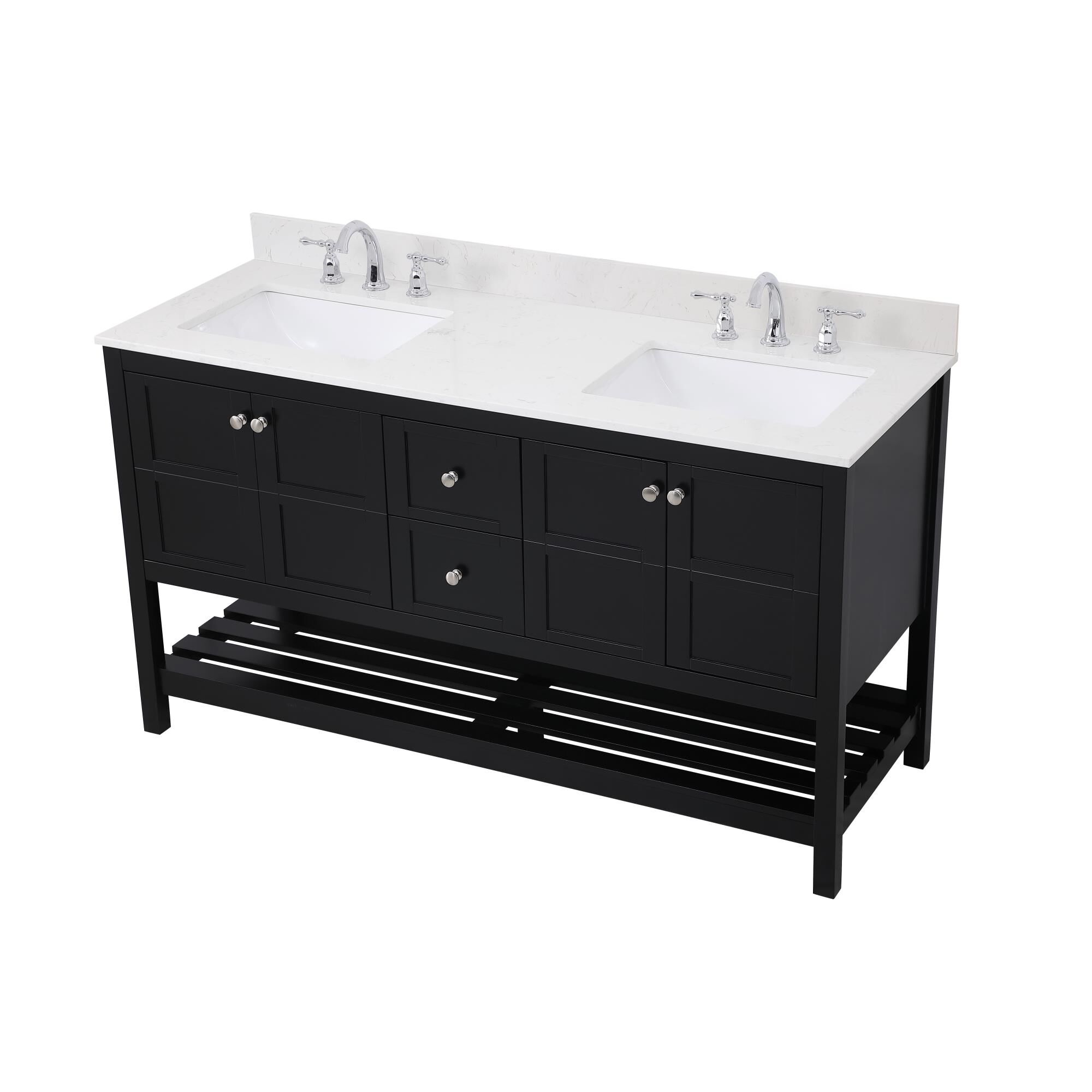 Shown in Black And Brushed Nickel With Calacatta Quartz finish