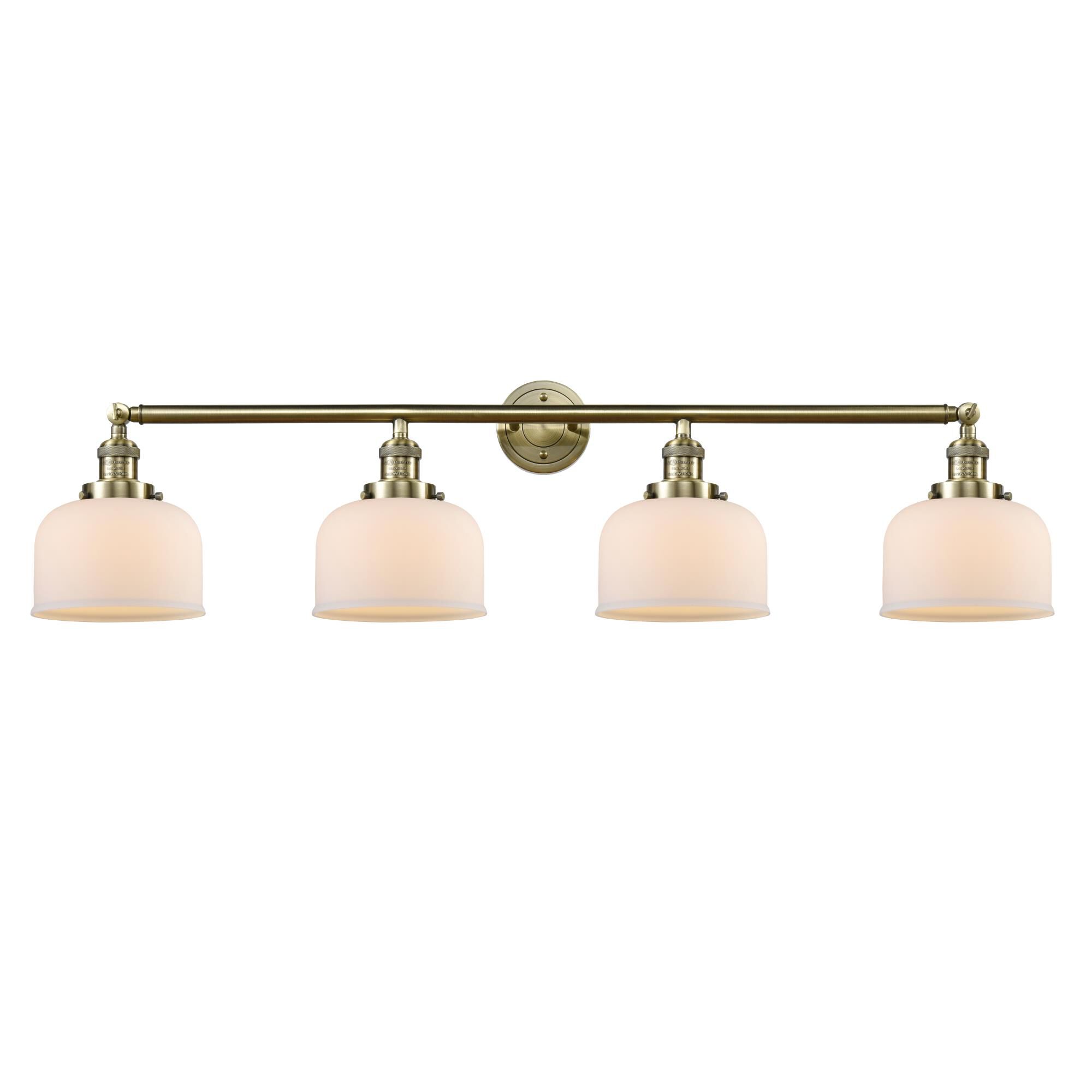 Shown in Antique Brass finish and Matte White Cased glass and Adjustable Swivels accent