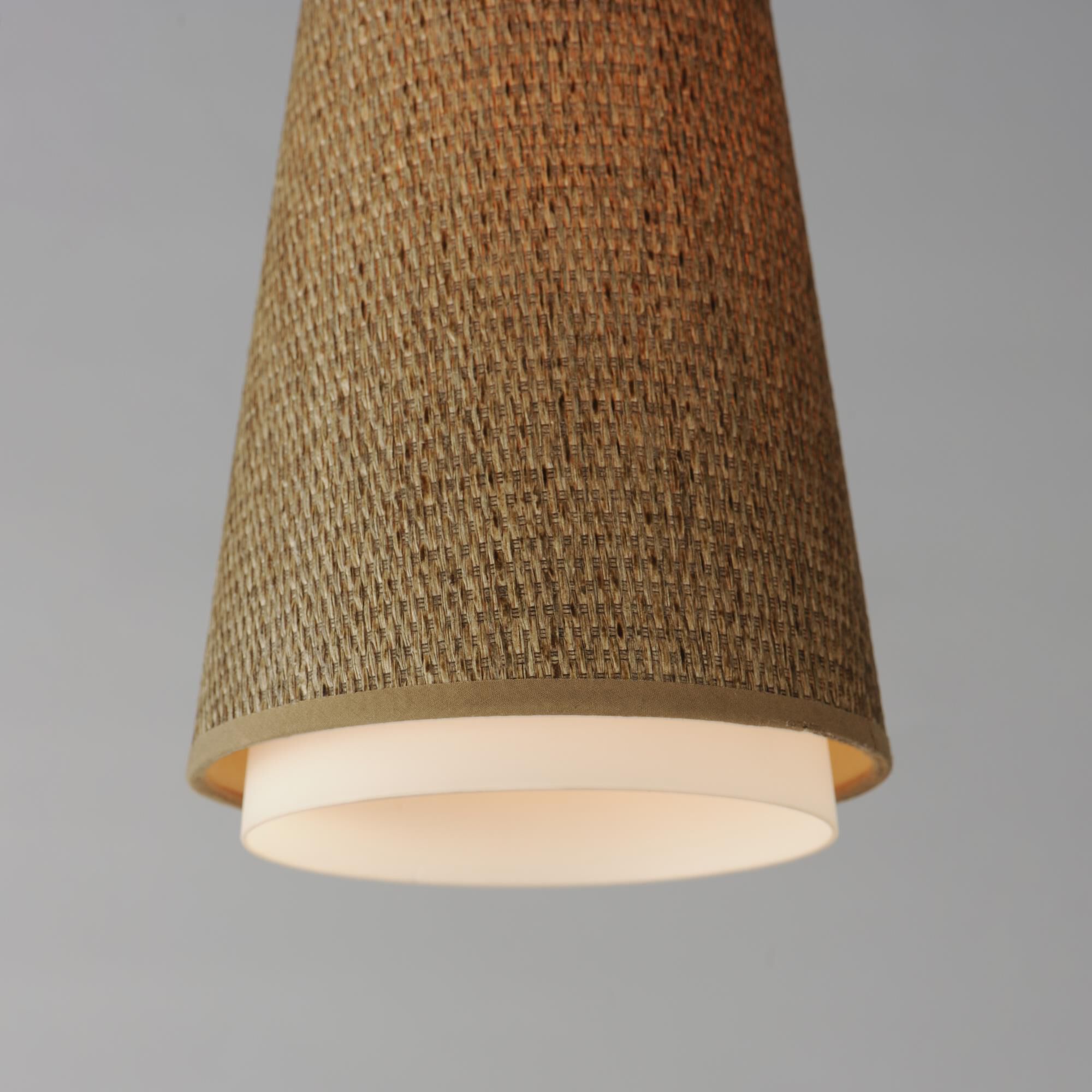 Shown in Natural Aged Brass finish and Glass, Grasscloth shade