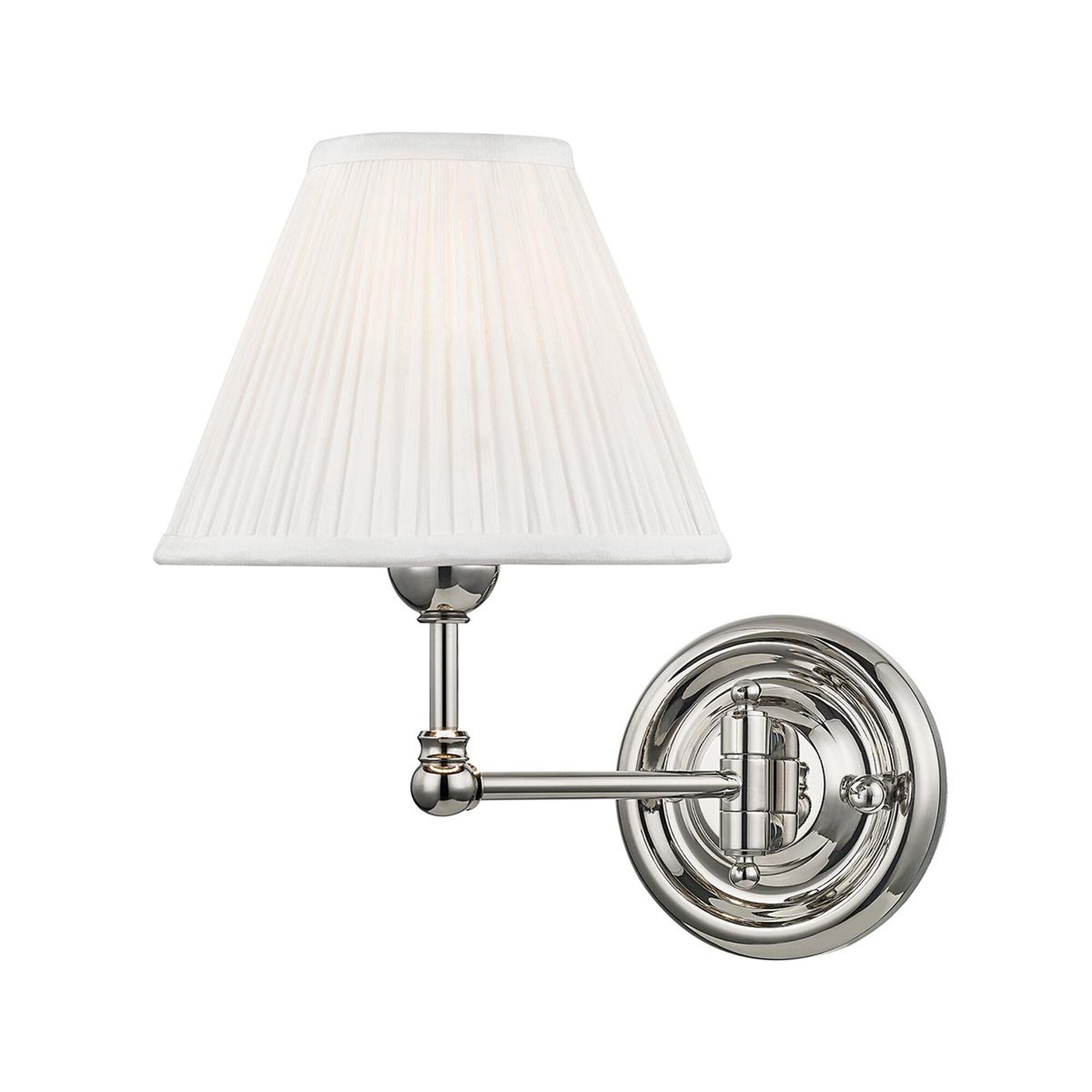 Shown in Polished Nickel finish and Off White Silk shade