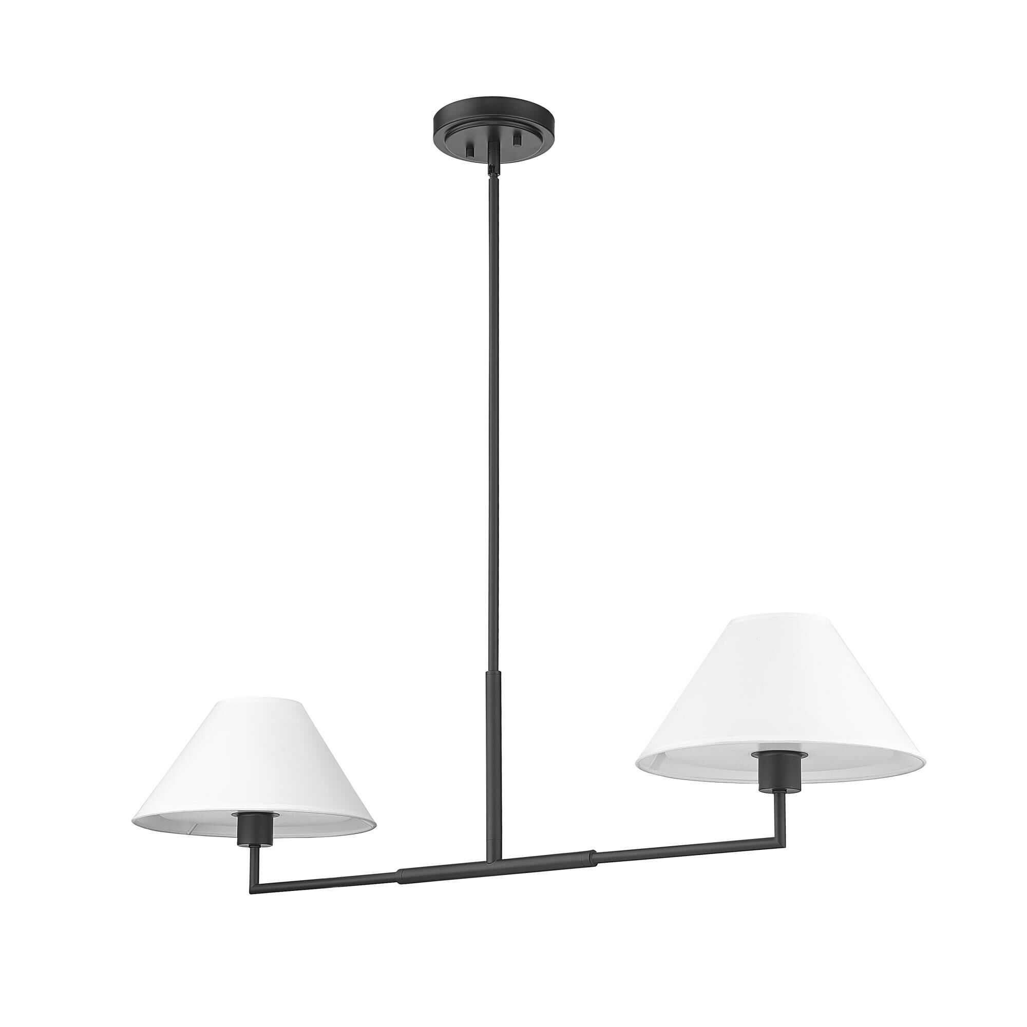 Shown in Matte Black finish and White Linen shade