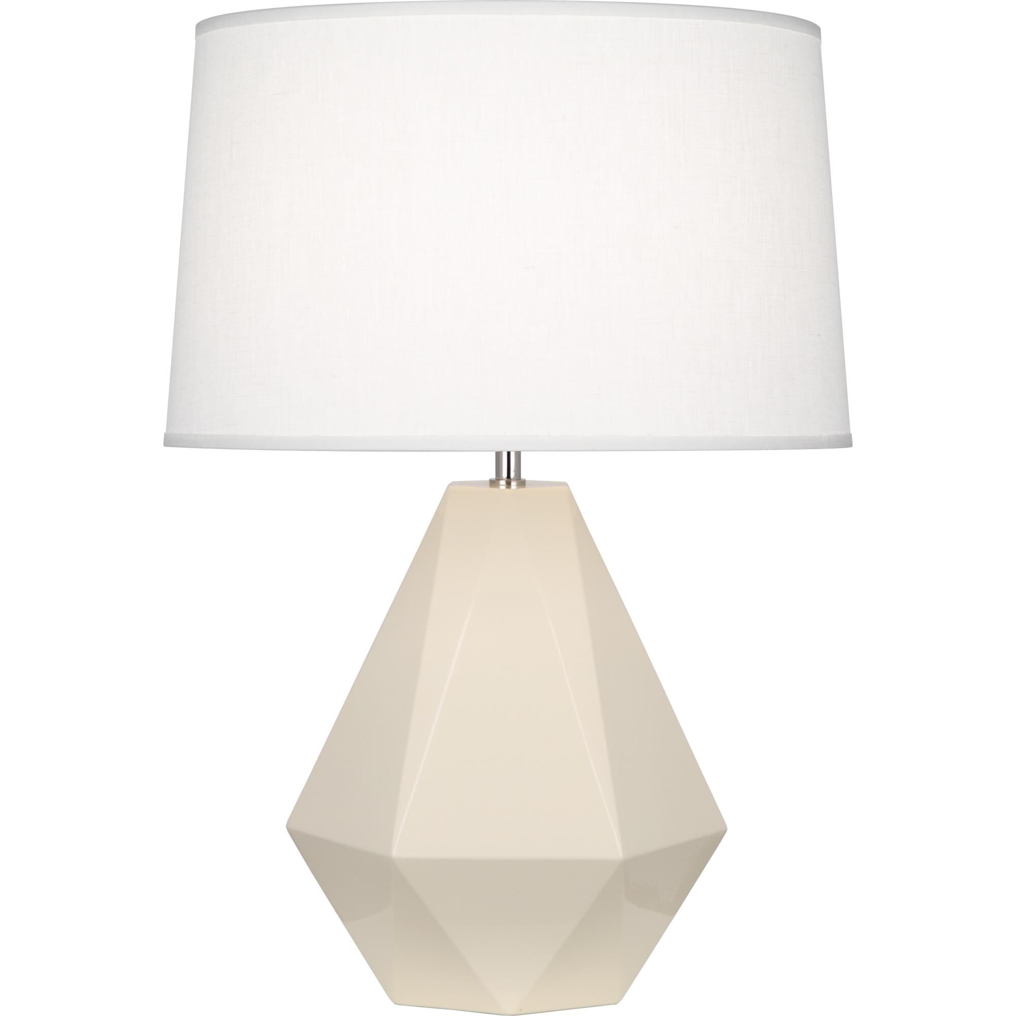 Shown in Bone Glazed Ceramic With Polished Nickel Accents finish and Oyster Linen shade