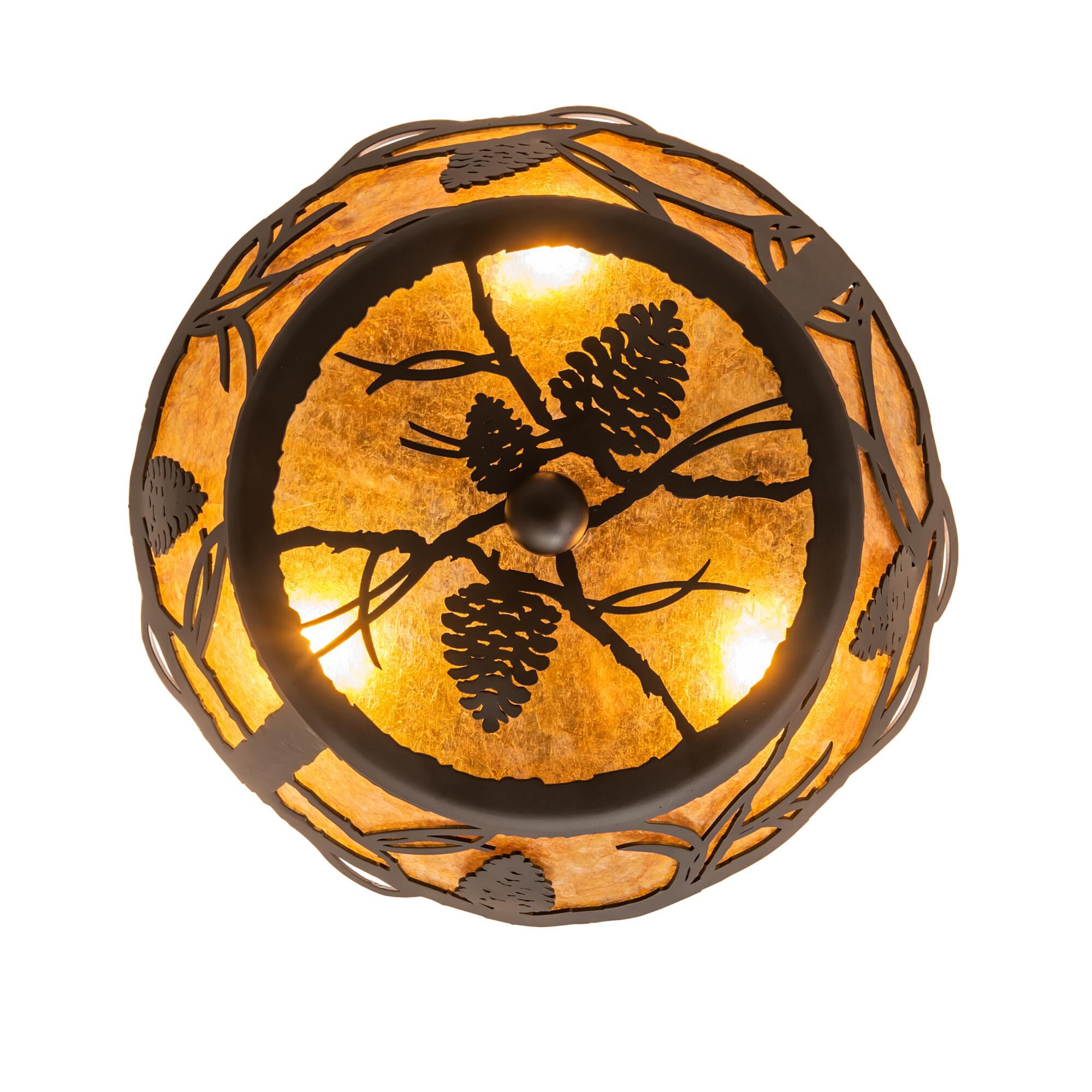 Shown in Oil Rubbed Bronze finish and Amber Mica glass