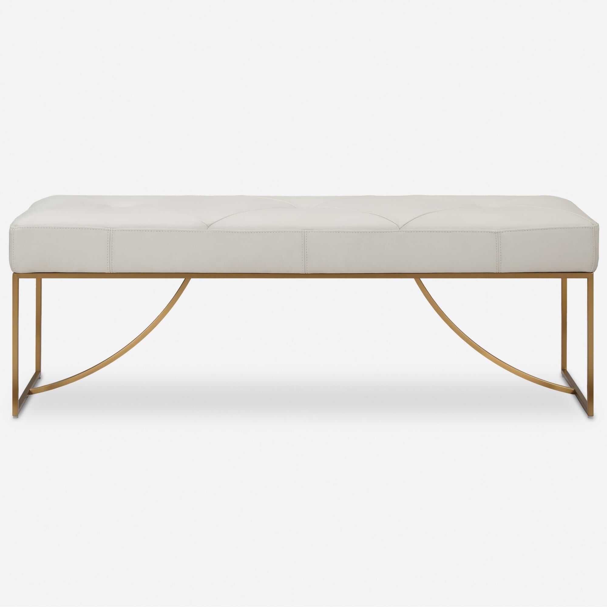 Shown in Elegant Curves Of The Stainless Steel Base In Plated Brushed Brass Support The Plush Diamond Tufted  finish