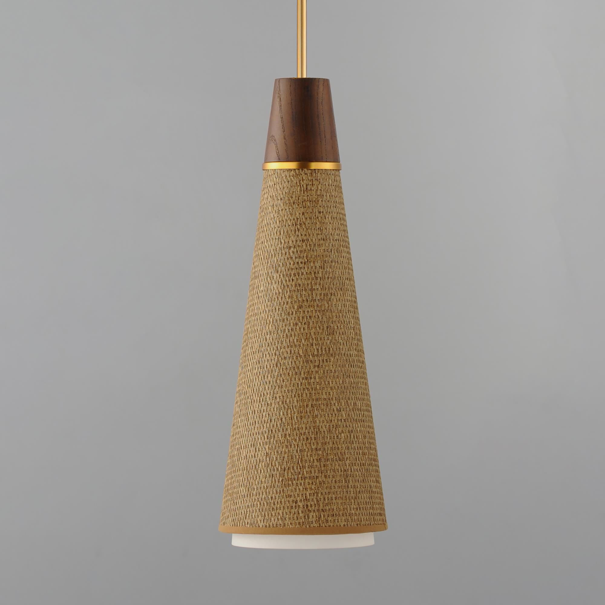 Shown in Natural Aged Brass finish and Glass, Grasscloth shade