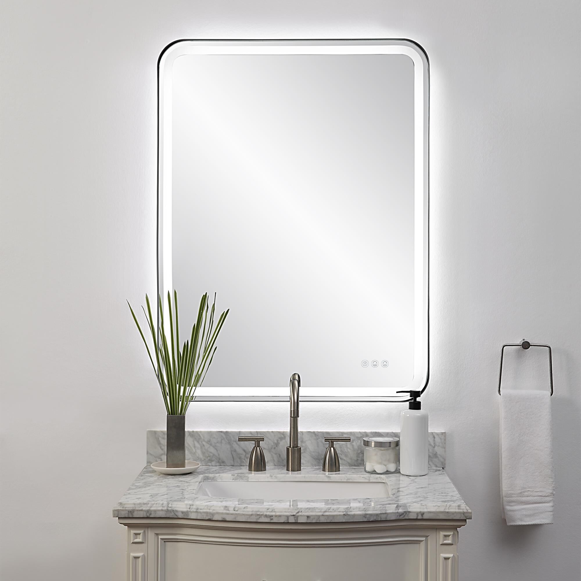 Shown in Versatile In Design, This Mirror Has Integrated Led Lighting That Illuminates Through The Frosted St finish