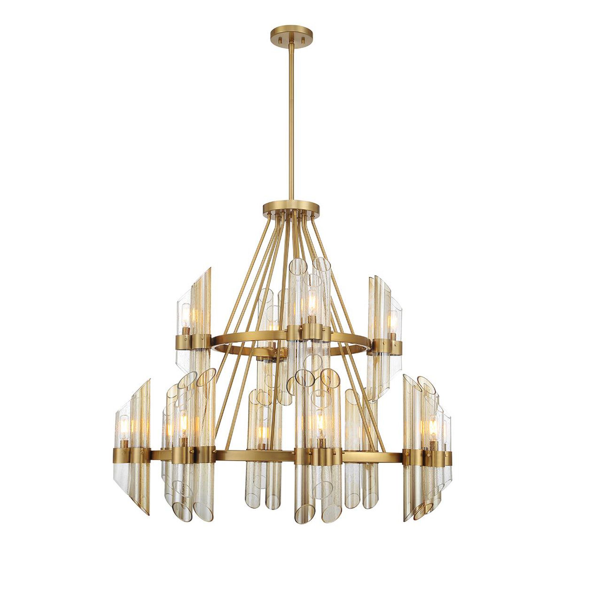 Shown in Warm Brass finish and Clear, Champagne And Smoked glass