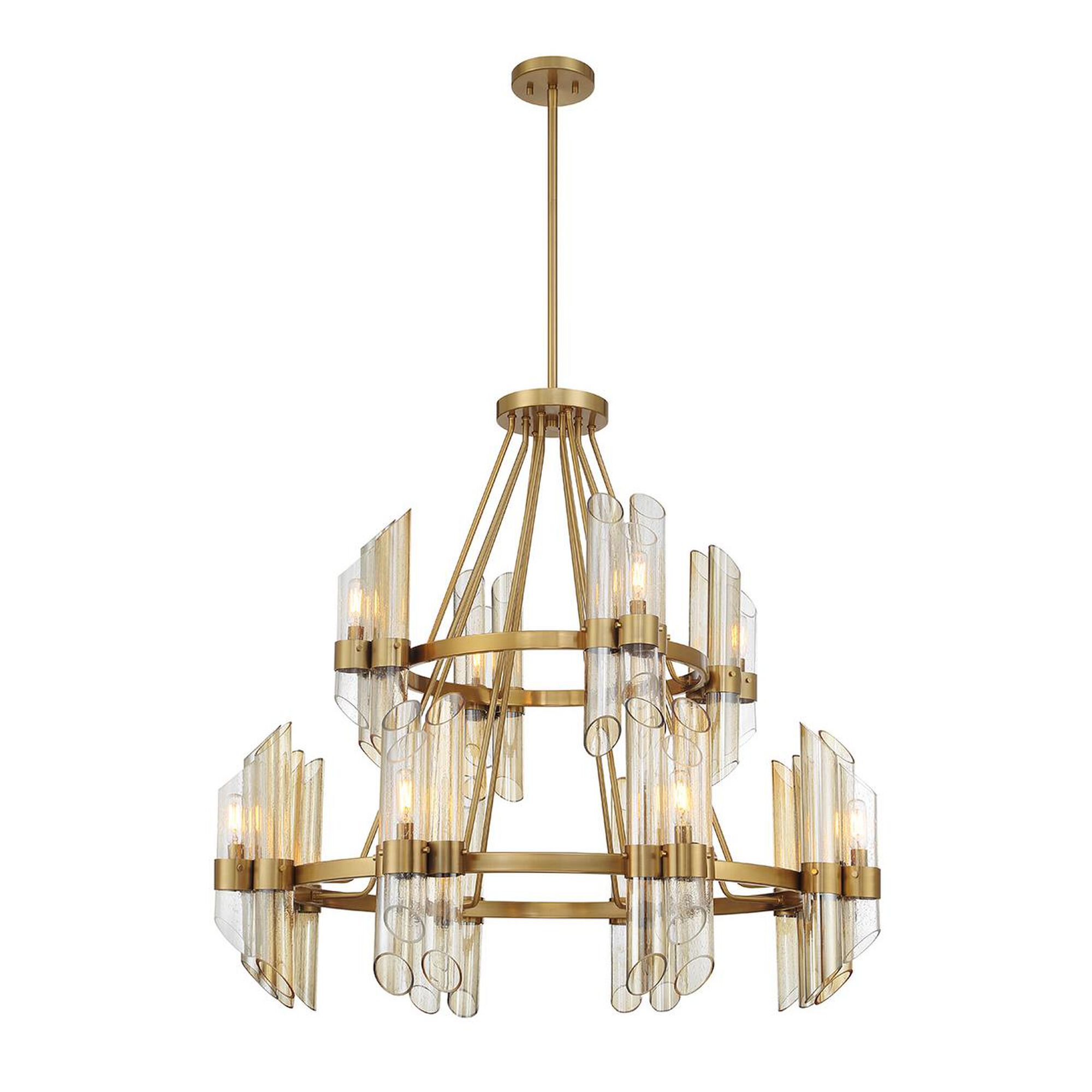 Shown in Warm Brass finish and Clear, Champagne And Smoked glass