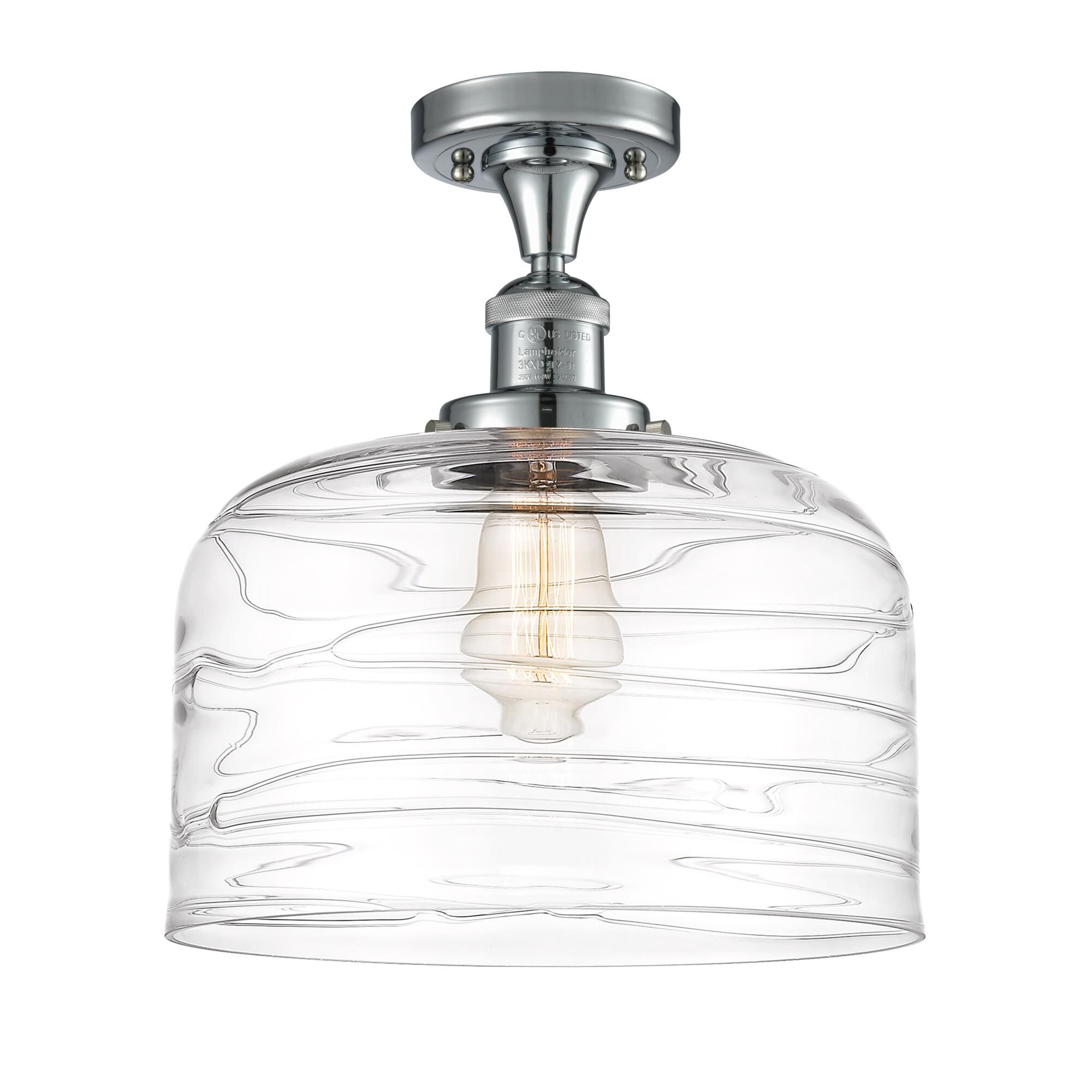 Shown in Polished Chrome finish and Clear Deco Swirl X-Large Bell glass