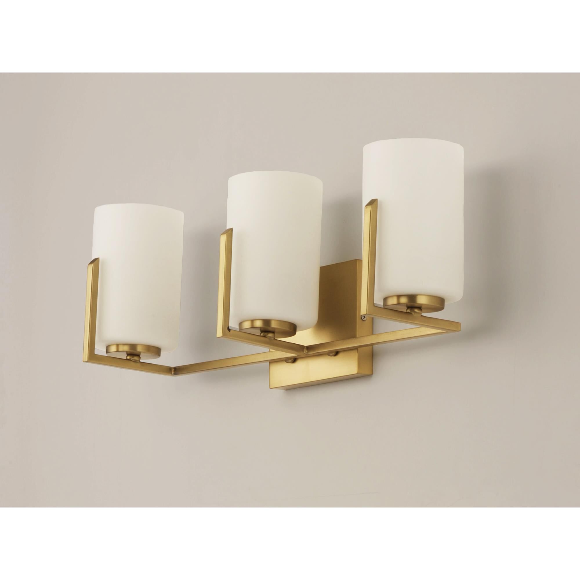 Shown in Satin Brass finish and Satin White glass