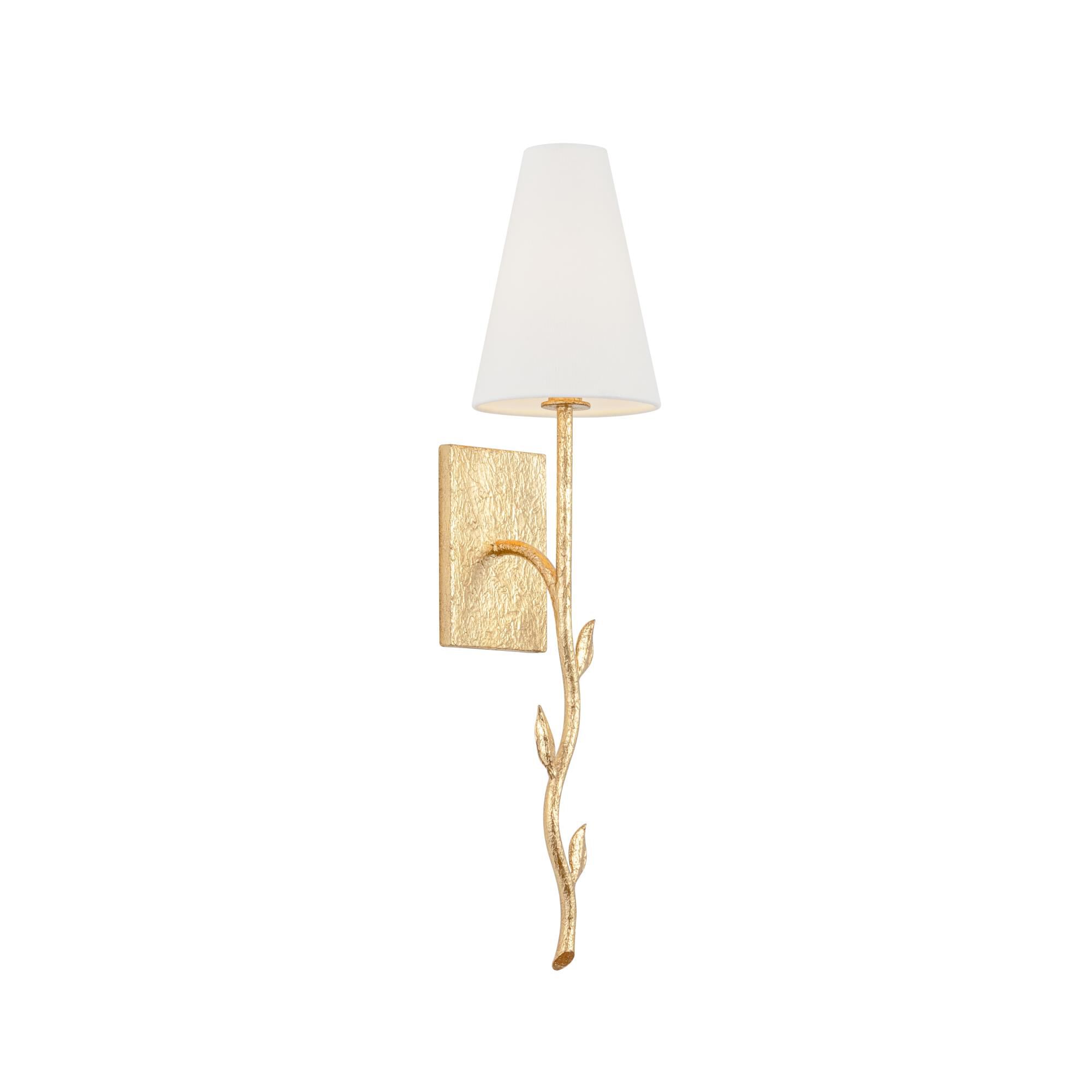 Shown in Vintage Gold Leaf finish and Off White Linen shade