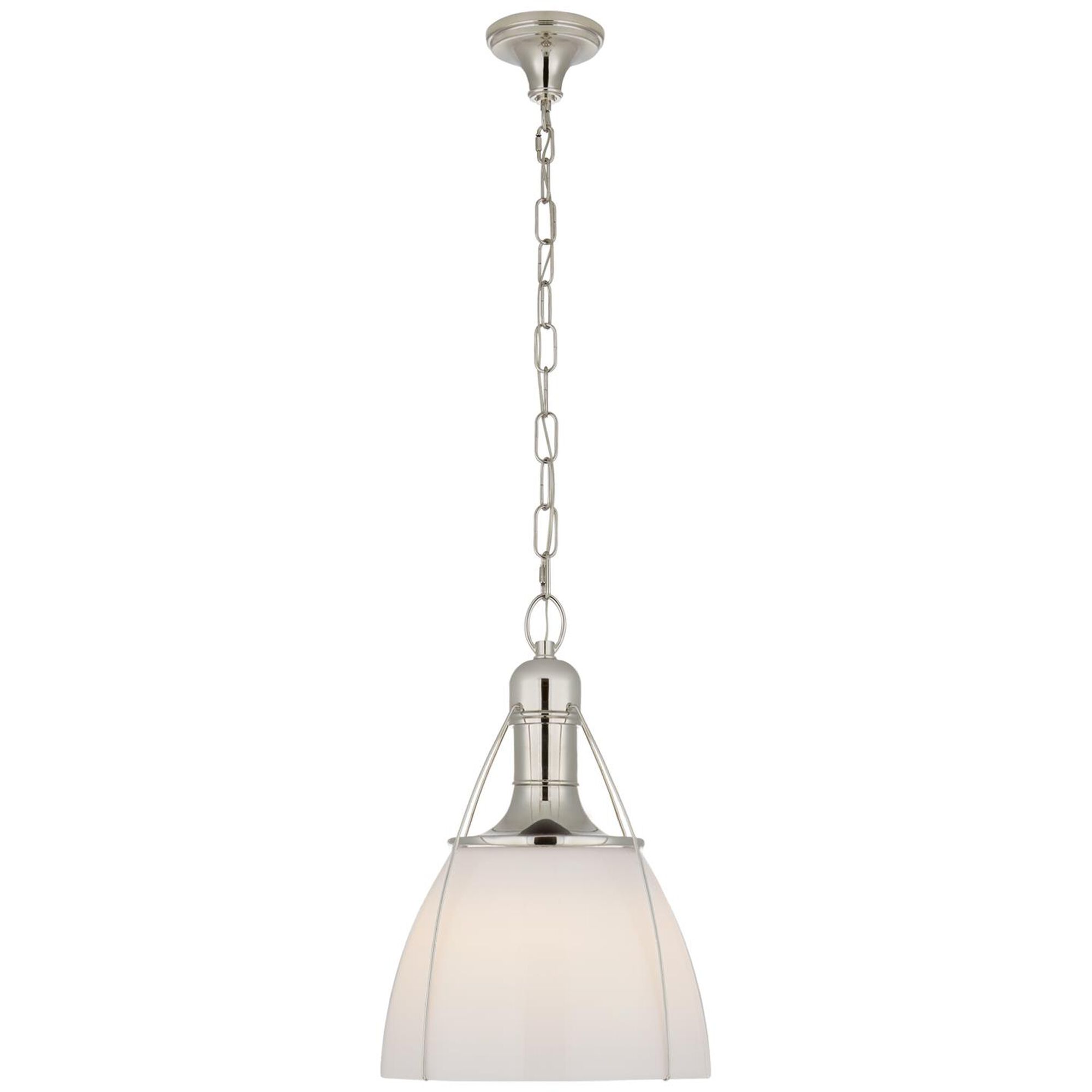 Shown in Polished Nickel finish and White glass and White Glass shade