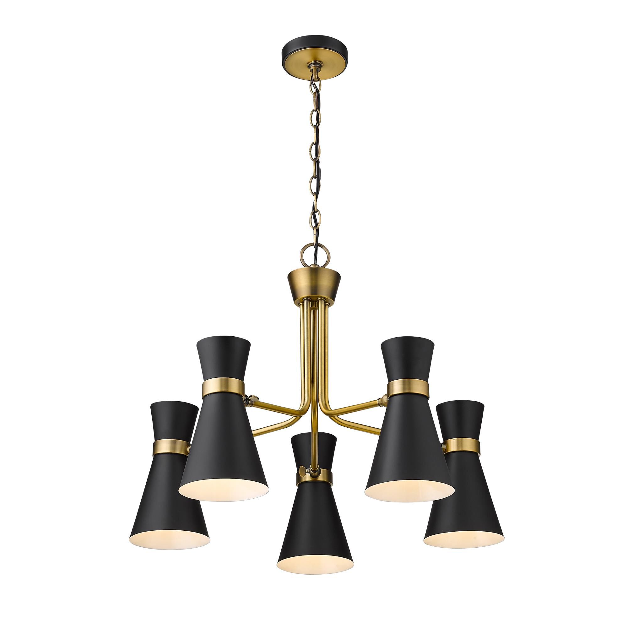 Shown in Matte Black + Heritage Brass finish and Metal glass and Metal shade