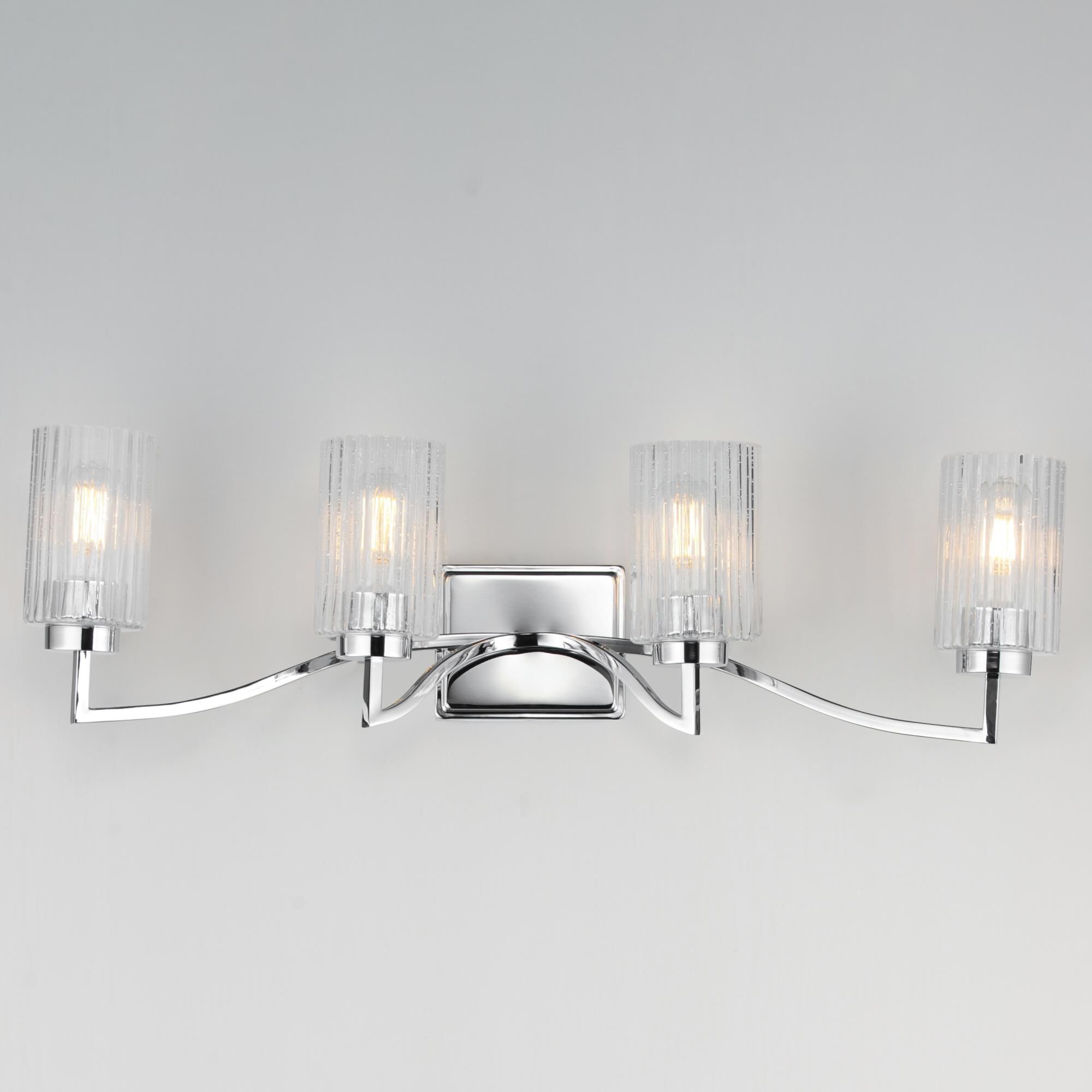 Shown in Polished Nickel finish and Clear Ribbed glass and Glass shade