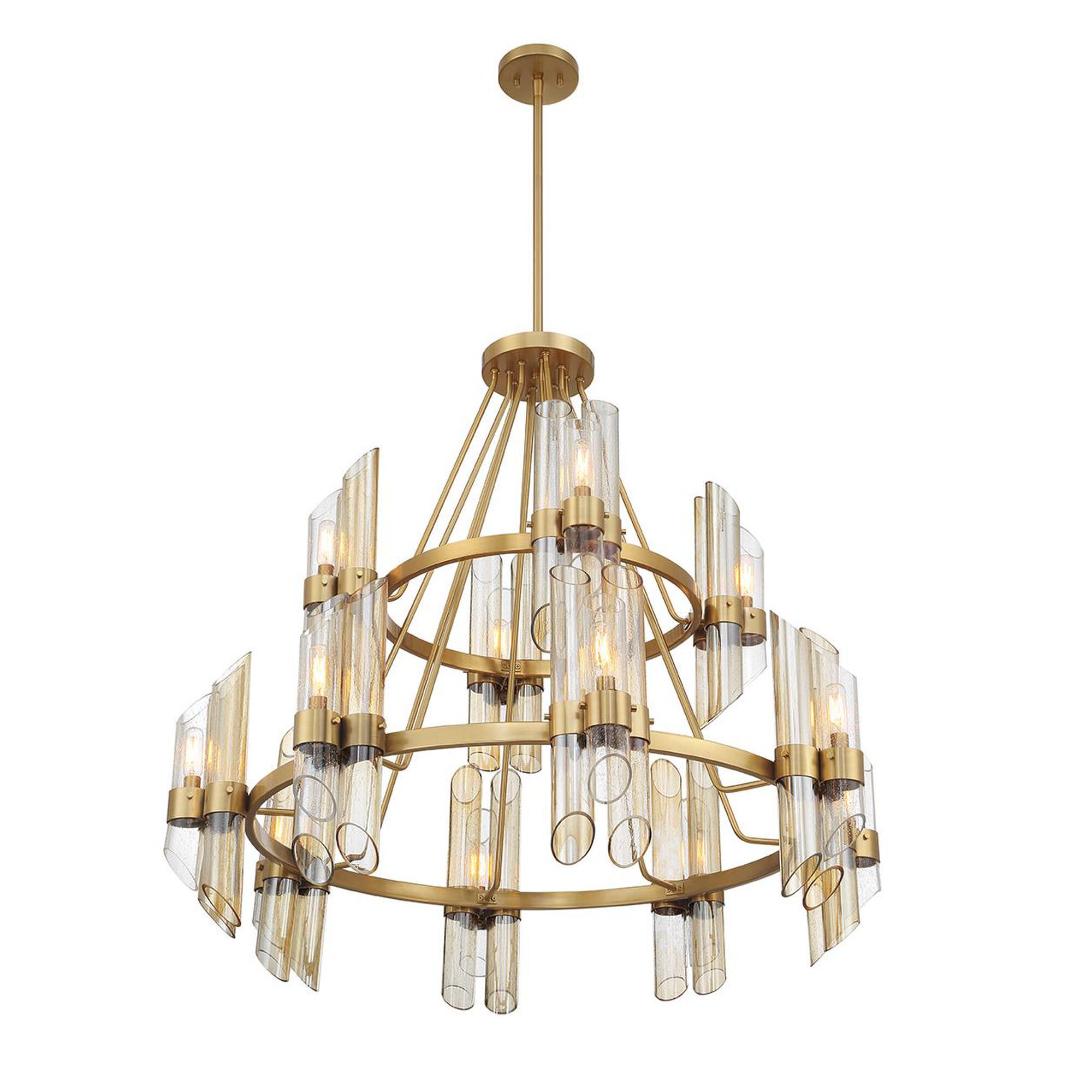 Shown in Warm Brass finish and Clear, Champagne And Smoked glass