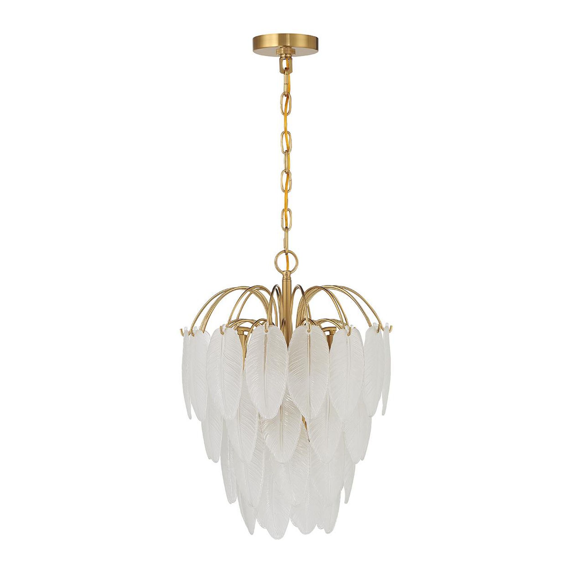 Shown in Warm Brass finish and Frosted Feather glass