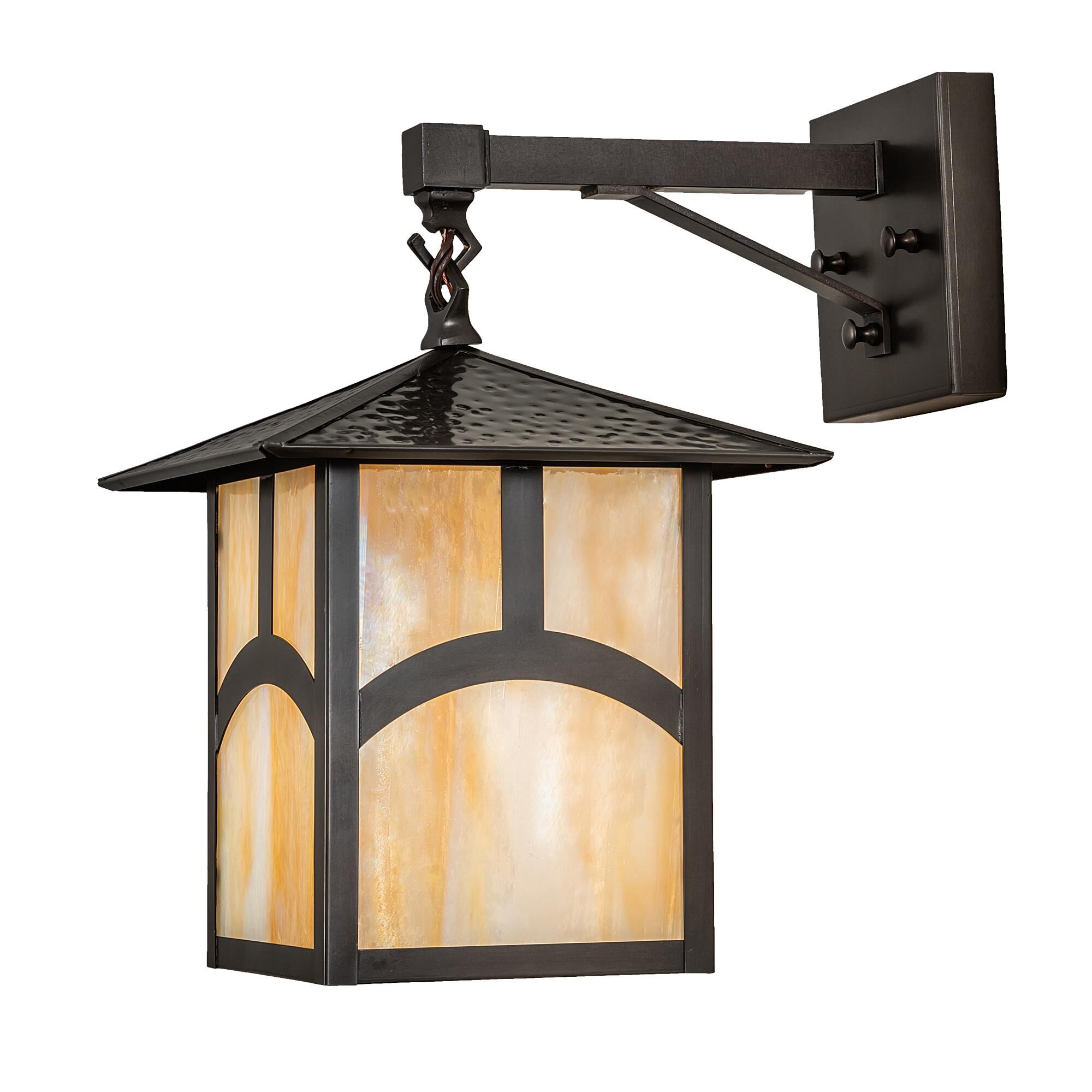 Shown in Craftsman Brown Finish finish and Beige;Iridescent glass