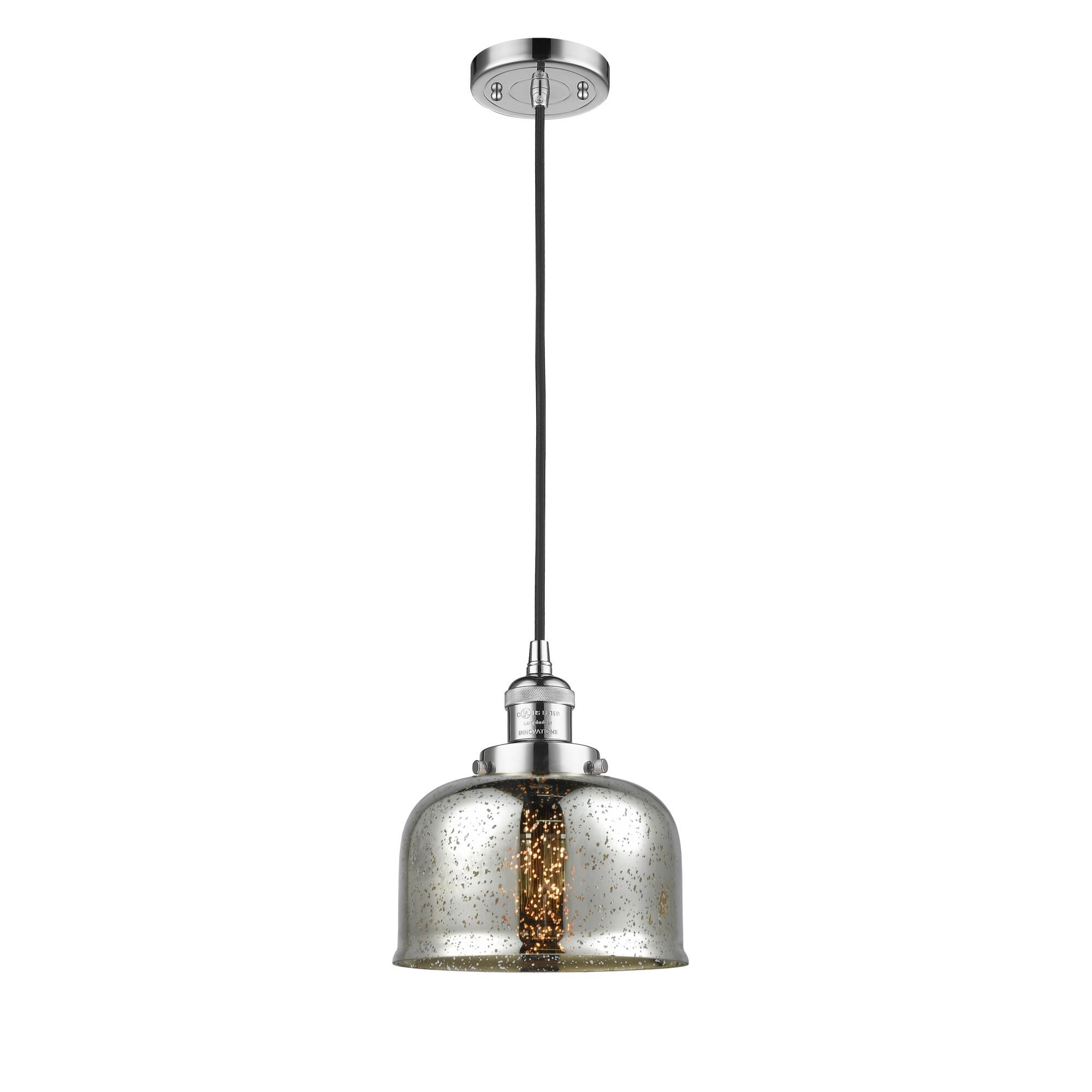 Shown in Polished Chrome finish and Silver Plated Mercury Large Bell glass and Cord accent