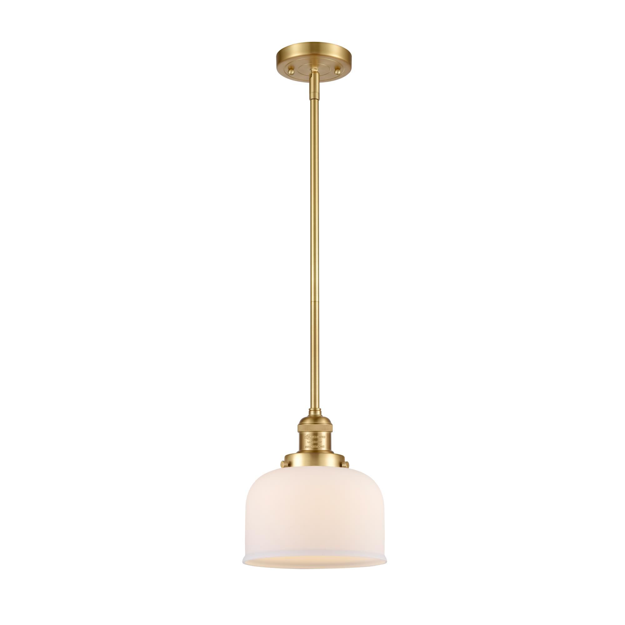 Shown in Satin Gold finish and Matte White Cased Large Bell glass