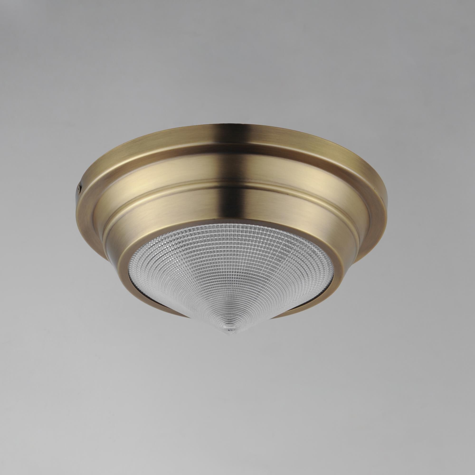 Shown in Natural Aged Brass finish and Prairie Rib Frost glass and Glass shade