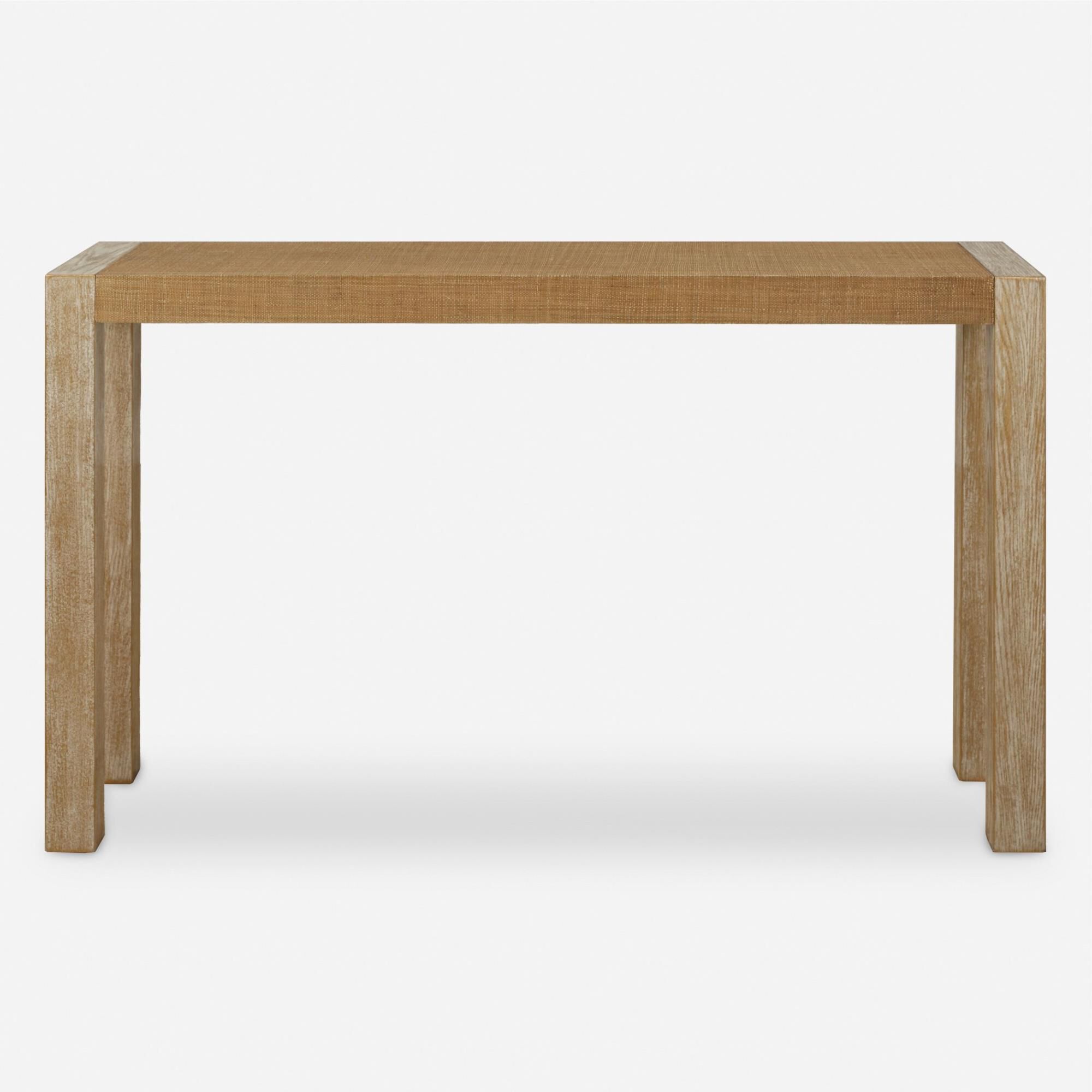 Shown in Organic And Breathtaking, The Bentley Console Table Is Composed Of A Textured Grasscloth Top And Com finish