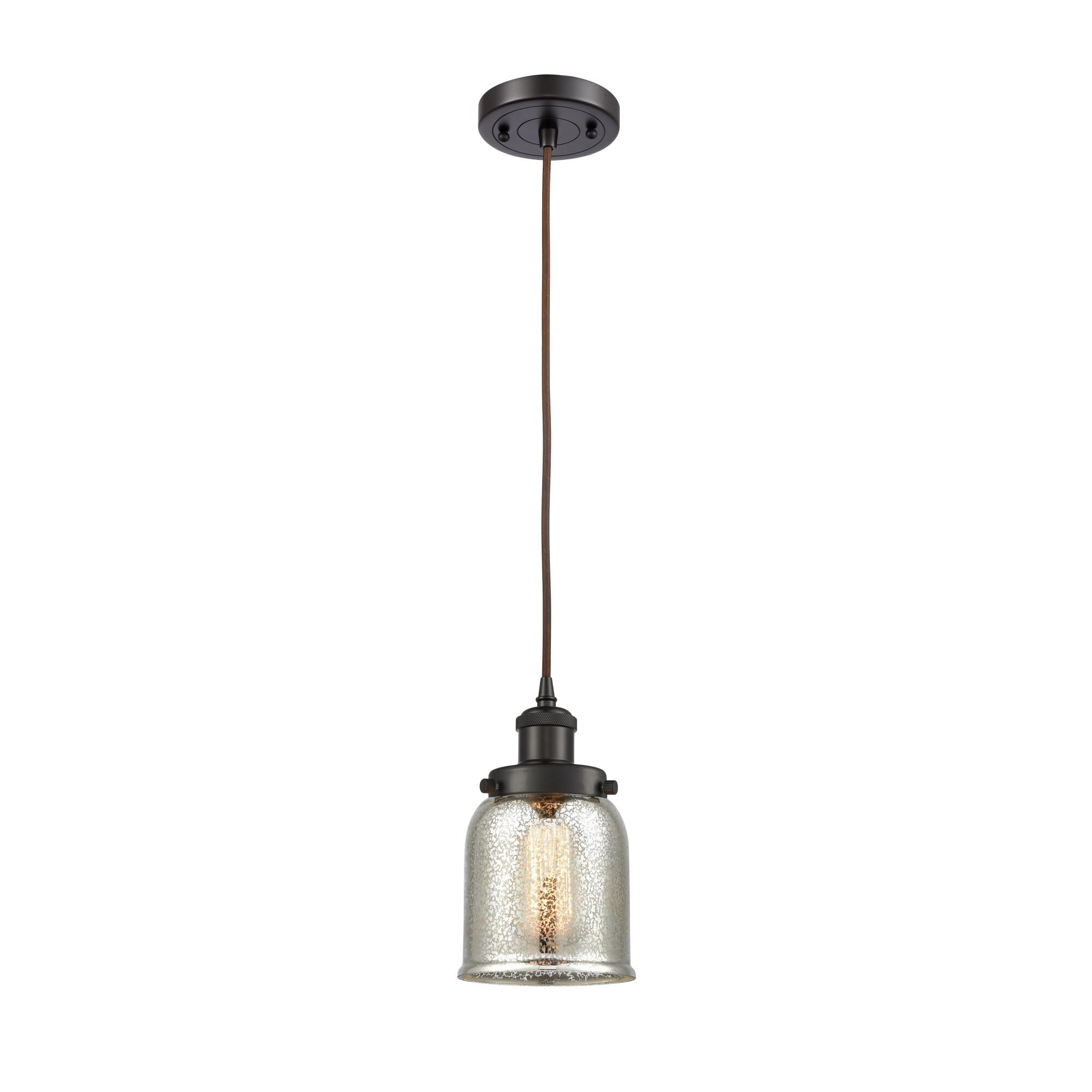 Shown in Oil Rubbed Bronze finish and Silver Plated Mercury Small Bell glass and None shade