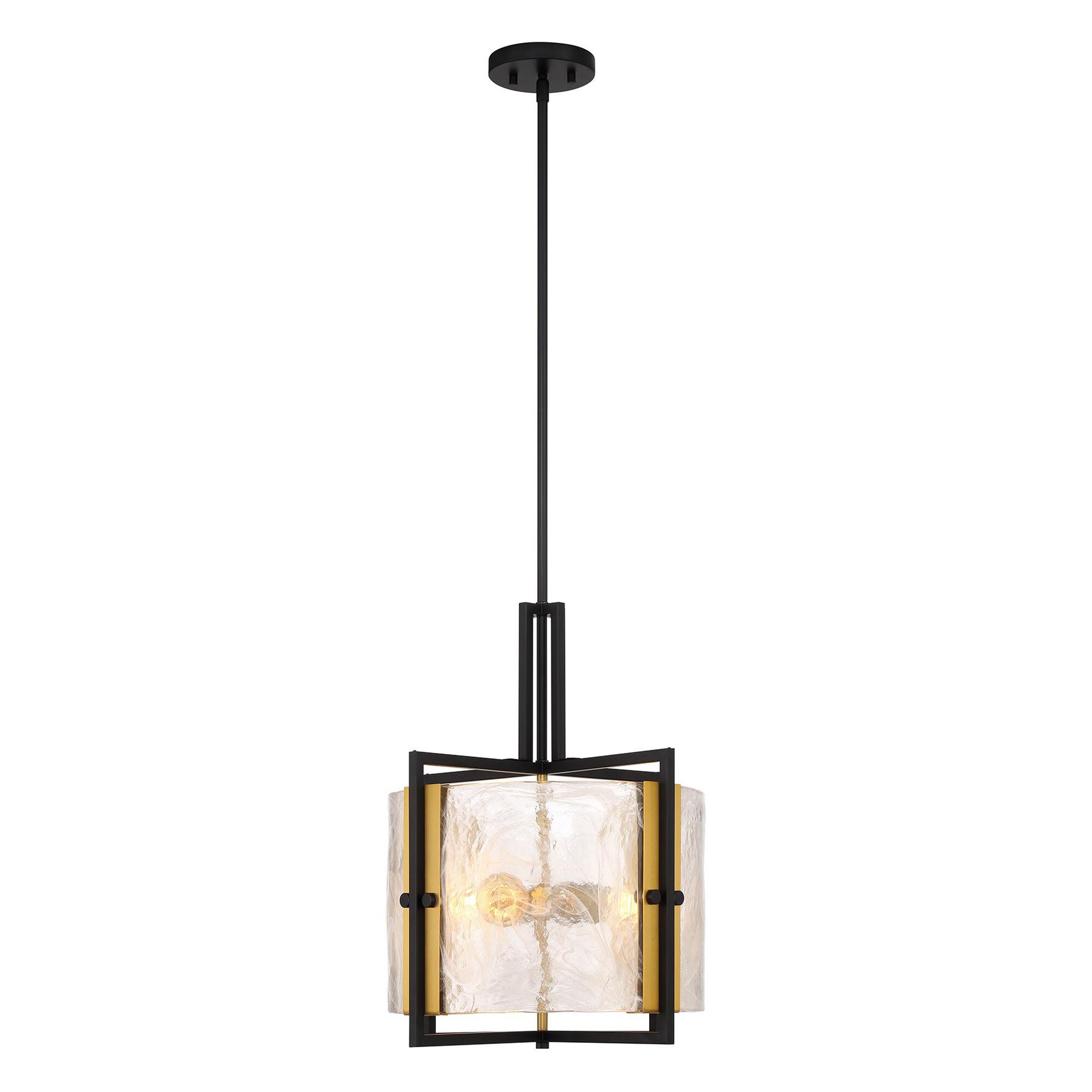 Shown in Matte Black With Warm Brass Accents finish and Strie Piastra glass