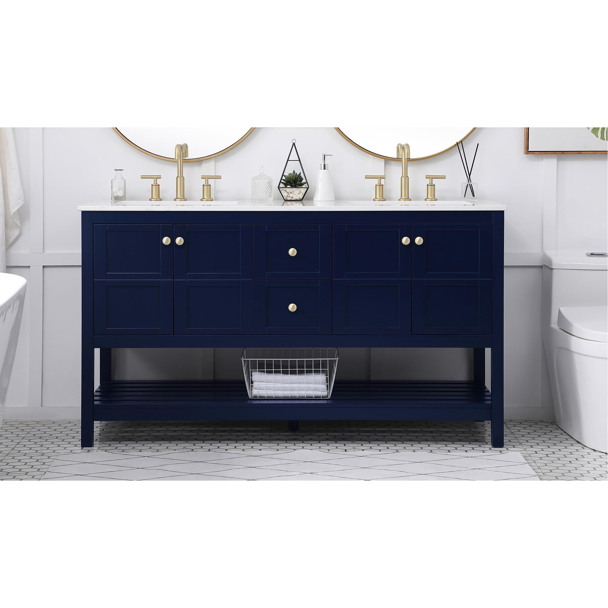 Shown in Blue And Gold With Calacatta Quartz finish