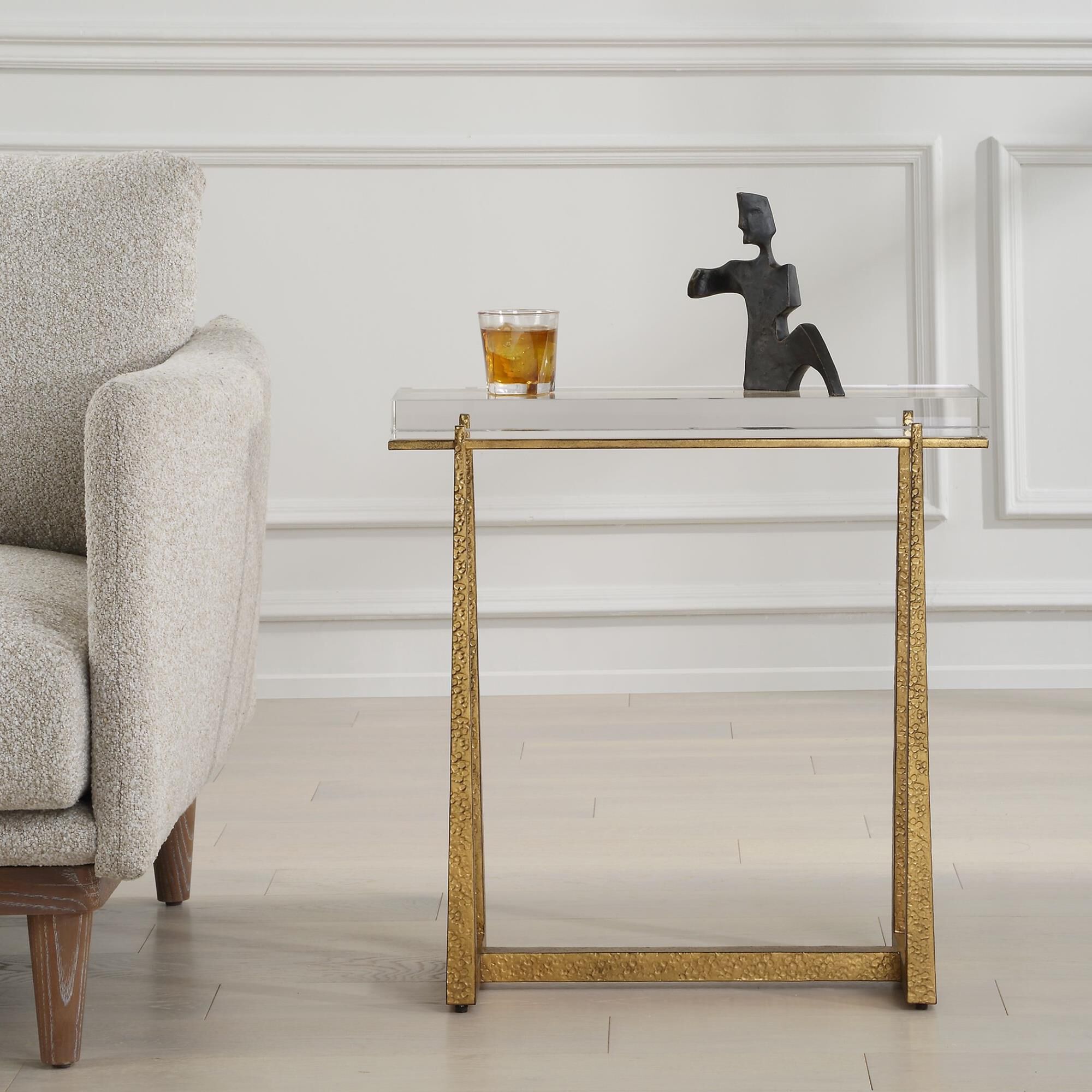 Shown in This Elegant Accent Table Adds A Touch Of Luxury To Any Room. The Textured Antique Gold Finish Iron  finish